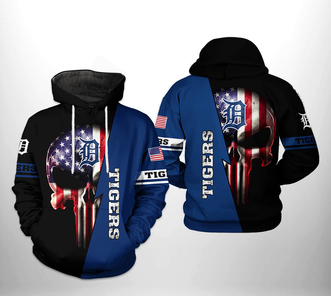 Detroit Tigers MLB US Flag Skull 3D All Over Print Hoodie & Zip Hoodie