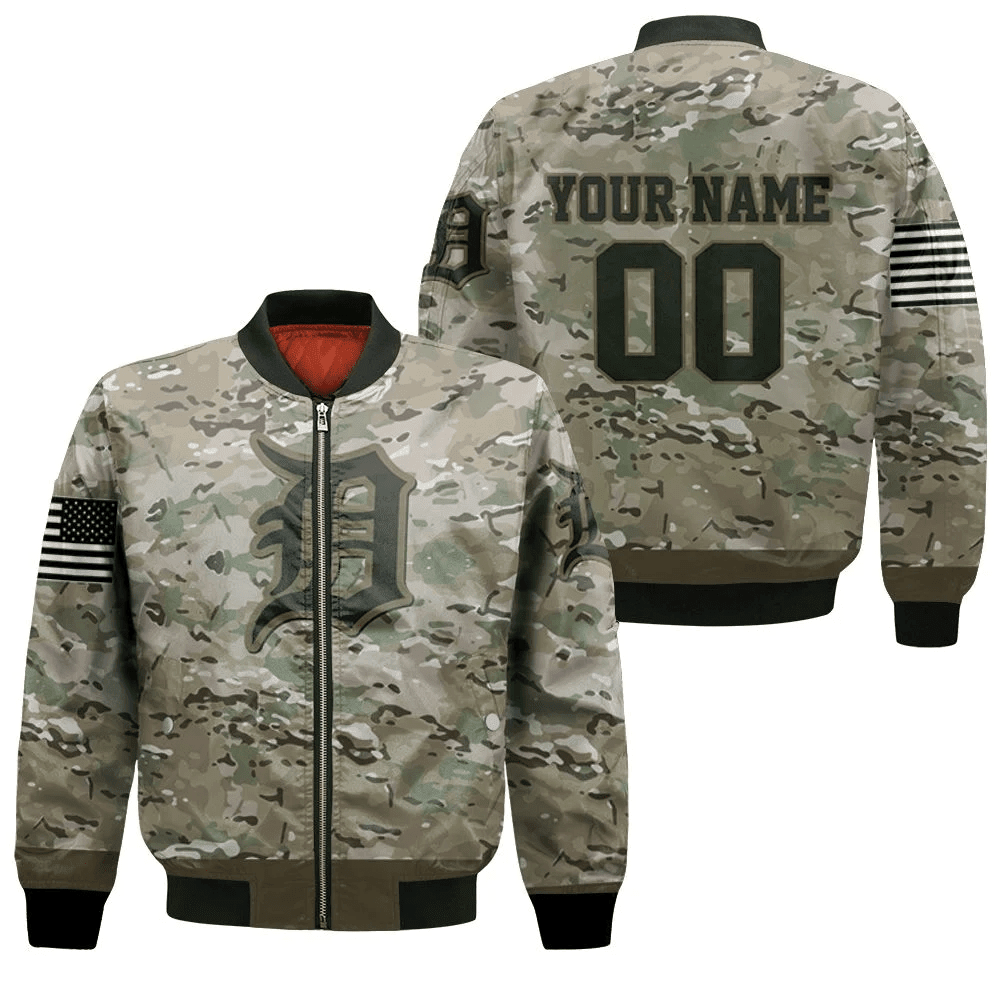 Detroit Tigers Personalized Name Number Camo Bomber Jacket | MLB Team Jacket for Men & Women | Baseball Fan Gift