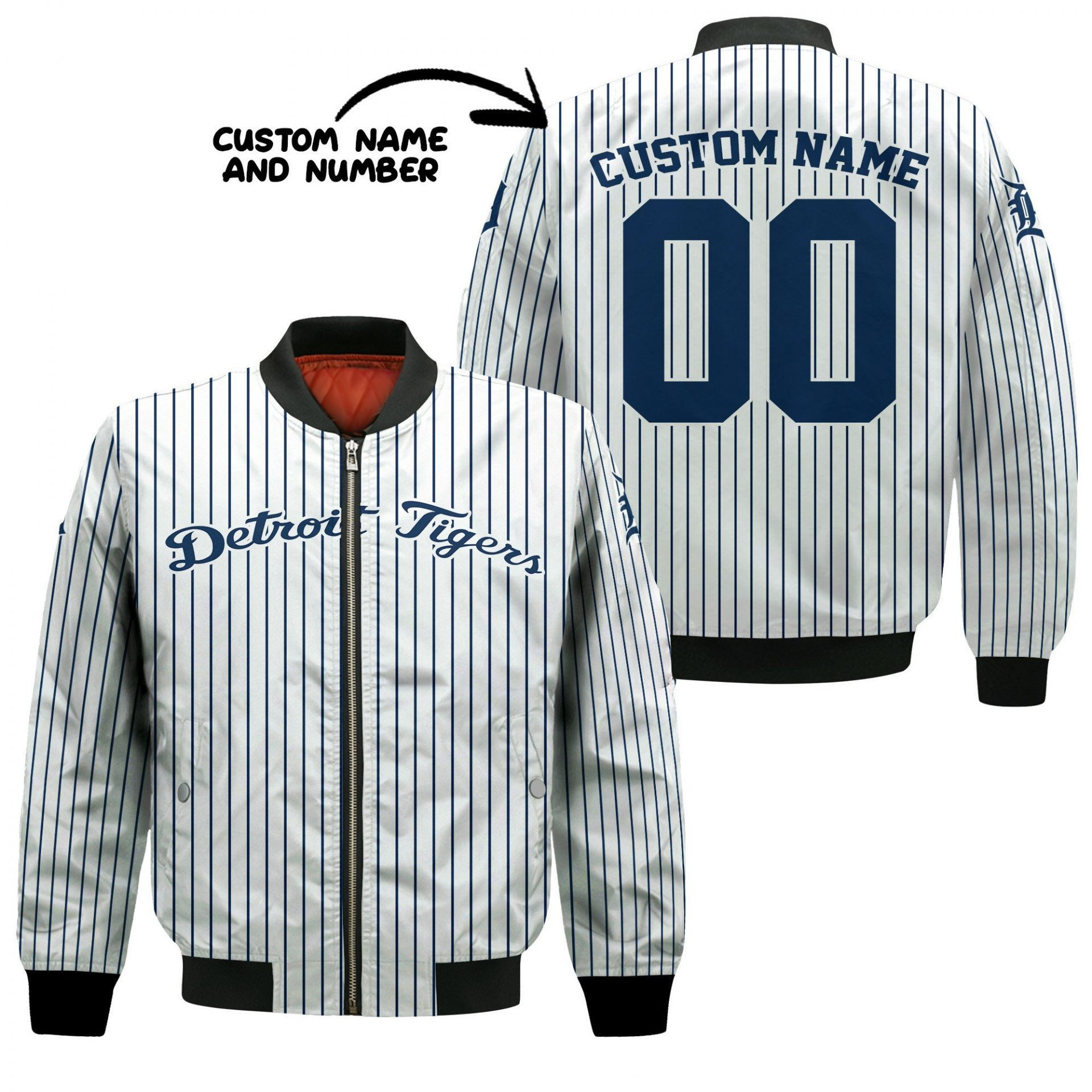Detroit Tigers Personalized Name Number Uniform Stripes Bomber Jacket | MLB Team Jacket for Men & Women | Baseball Fan Gift