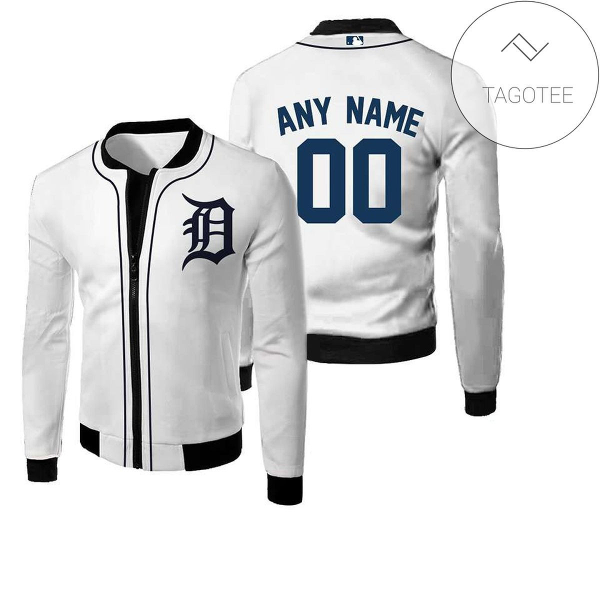 Detroit Tigers Personalized Name Number White Bomber Jacket | MLB Team Jacket for Men & Women | Baseball Fan Gift
