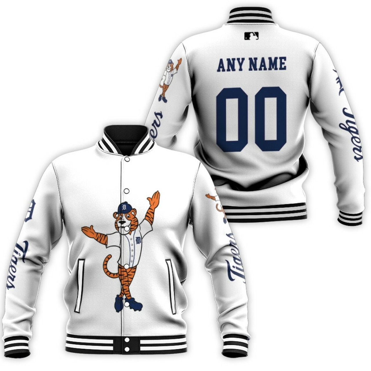 Detroit Tigers Personalized Name Number White Varsity Baseball Jacket for Men & Women | MLB Team Fan Gift