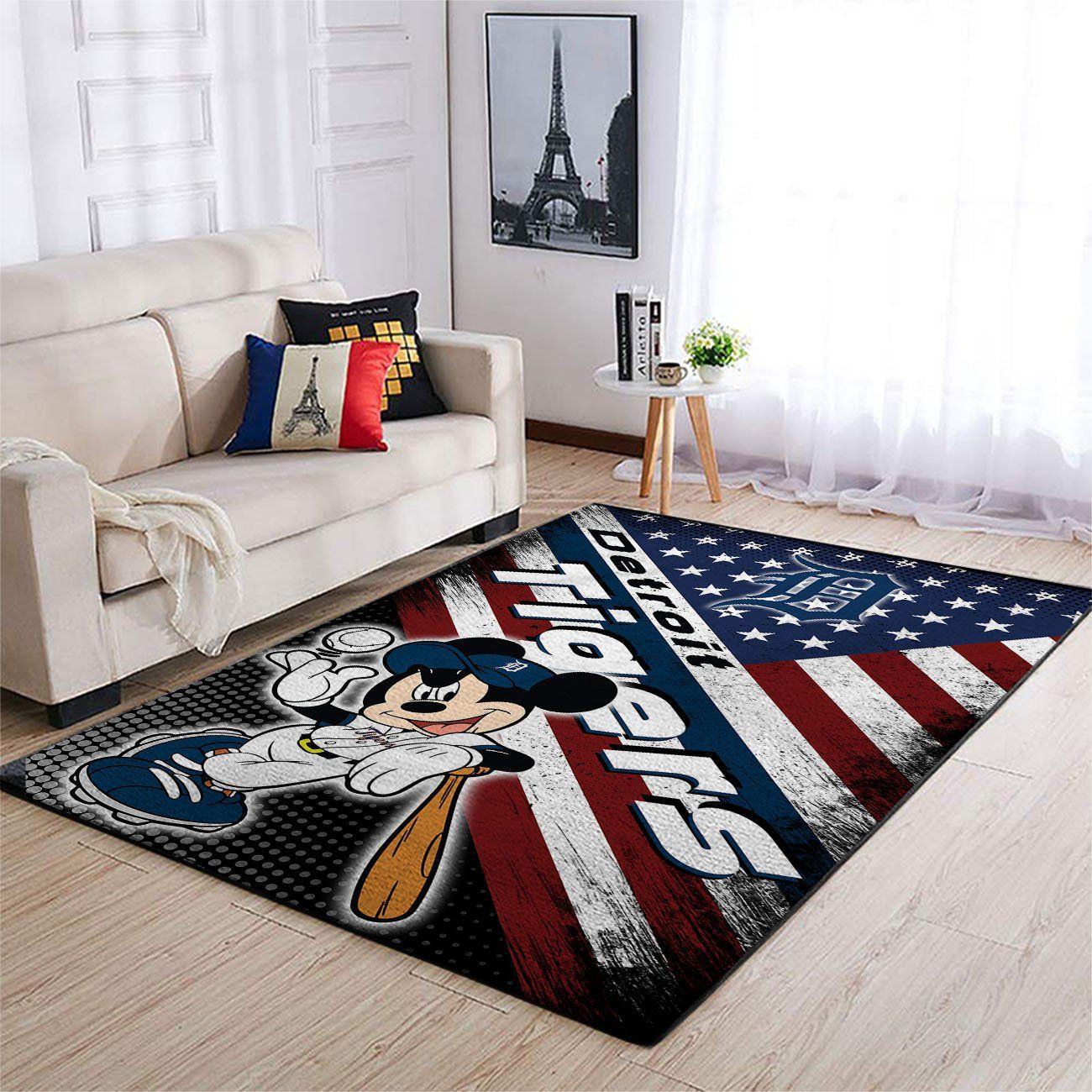 Detroit Tigers Team Logo Mickey Us Rectangle Area Rug – Full Print Carpet For Living Room & Bedroom Home Decor