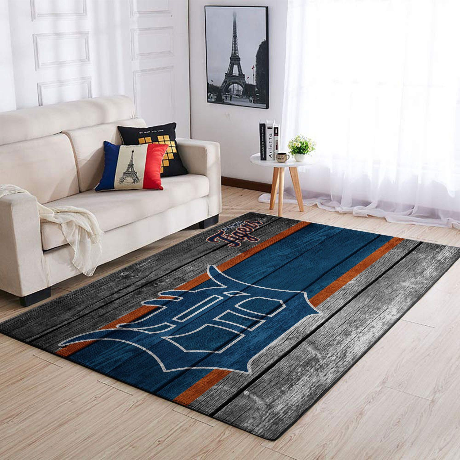 Detroit Tigers Team Logo Wooden Rectangle Area Rug – Full Print Carpet For Living Room & Bedroom Home Decor