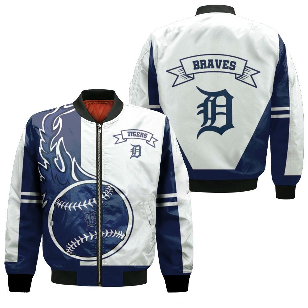 Detroit Tigers White Navy Bomber Jacket | MLB Team Jacket for Men & Women | Baseball Fan Gift
