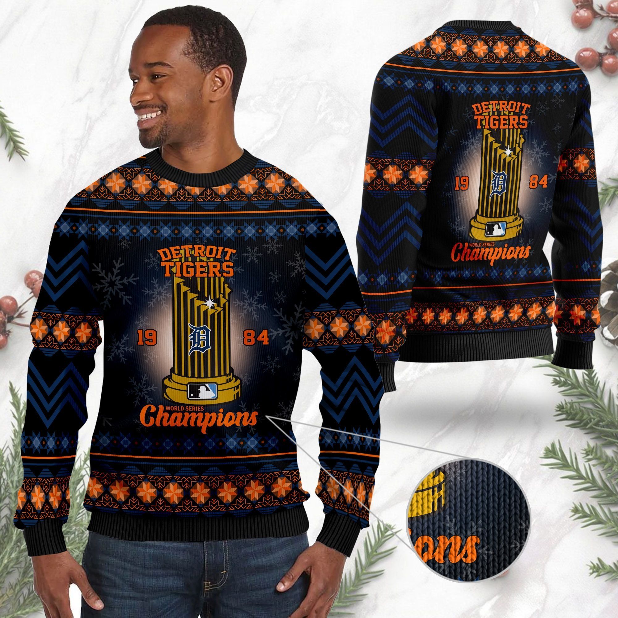 Detroit Tigers World Series Champions MLB Cup Ugly Christmas Sweater