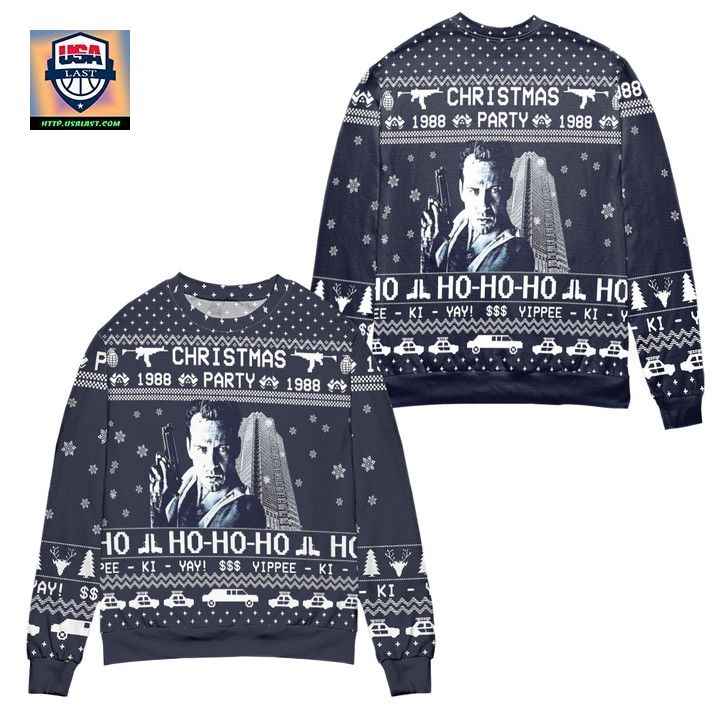 Die Hard Yippee Ki Yay Christmas Party Snowflake Pattern Ugly Christmas Sweater Navy