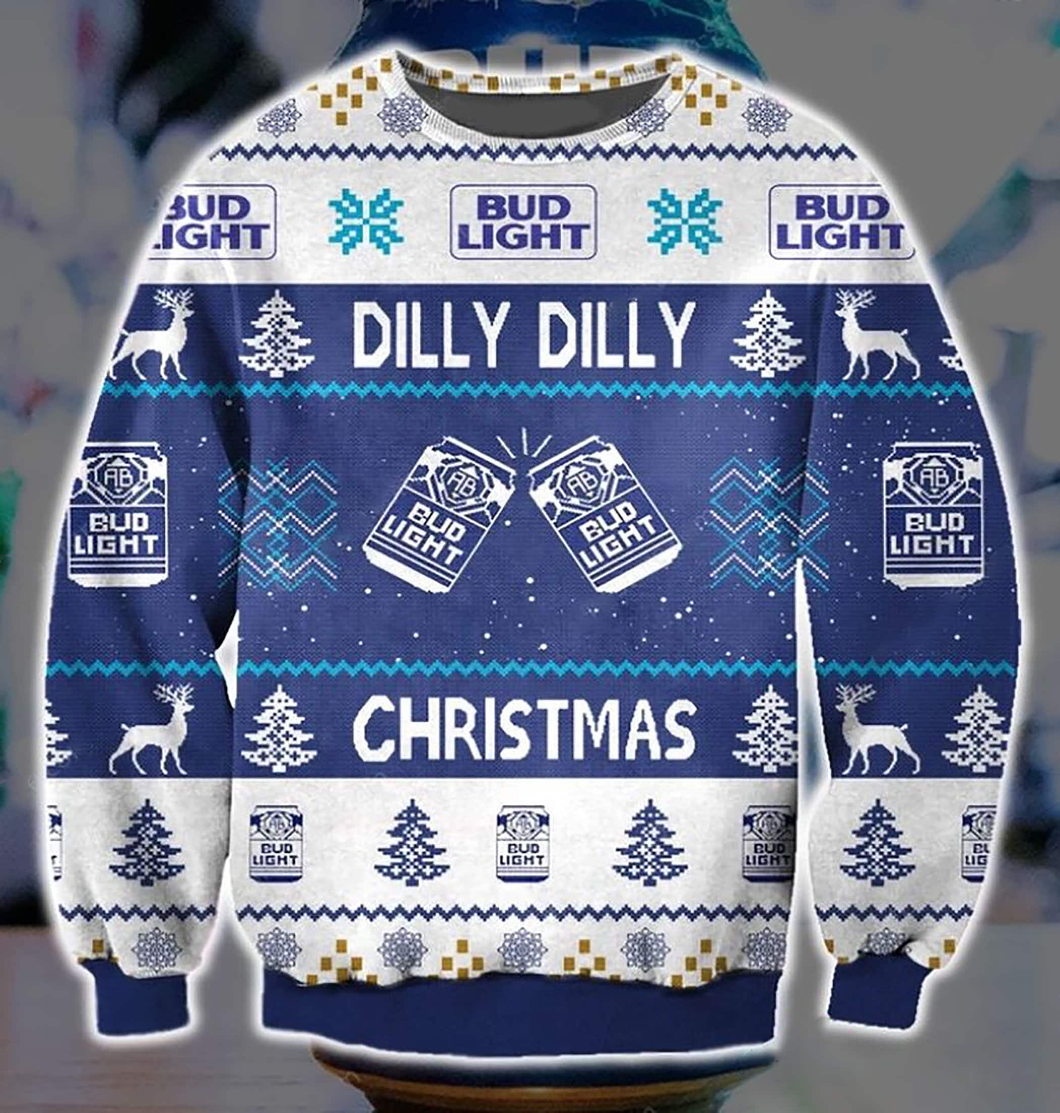 Dilly Dilly Bud Light Pattern 3D Ugly Christmas Sweater