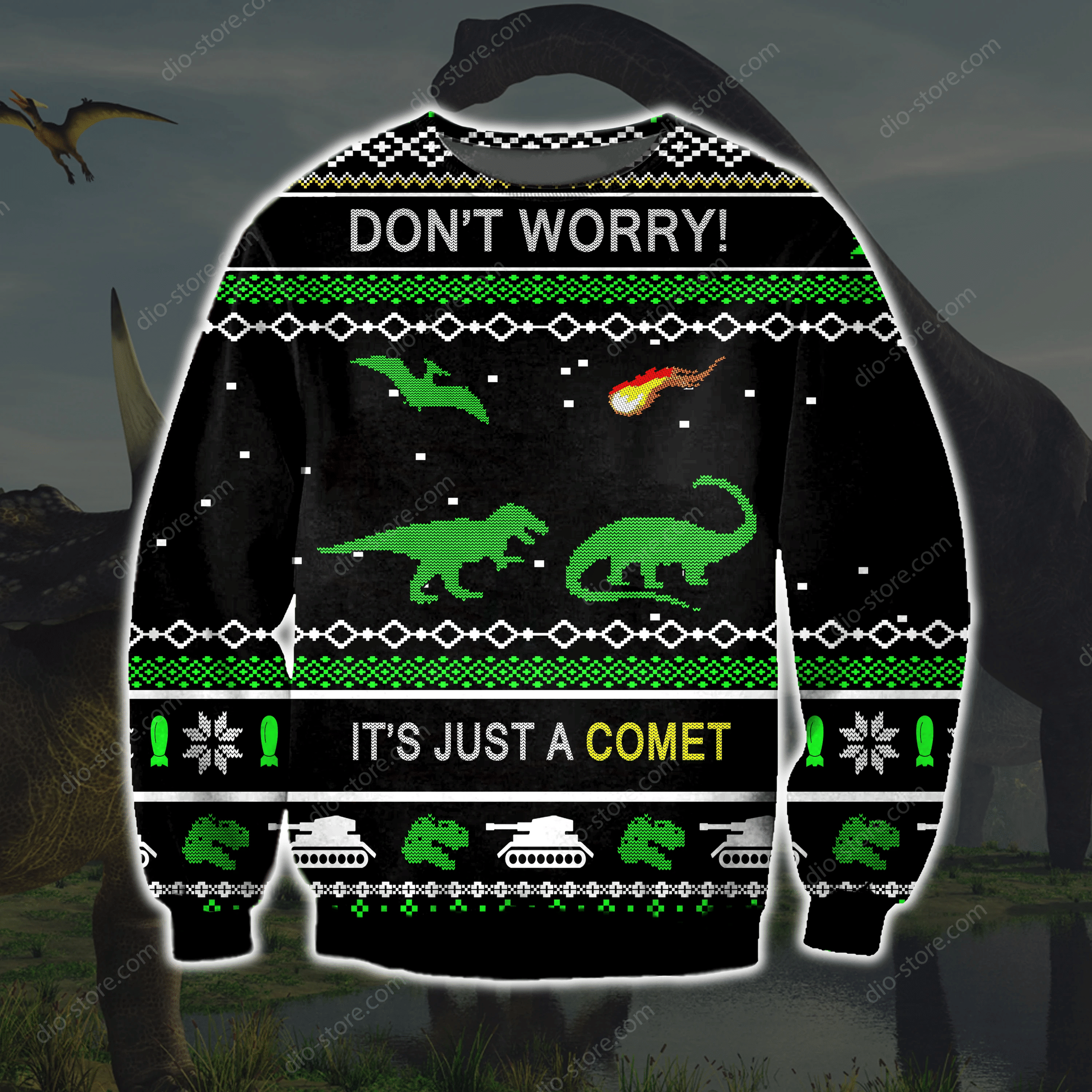 Dinosaur Knitting Pattern 3D Print Ugly Christmas Sweater