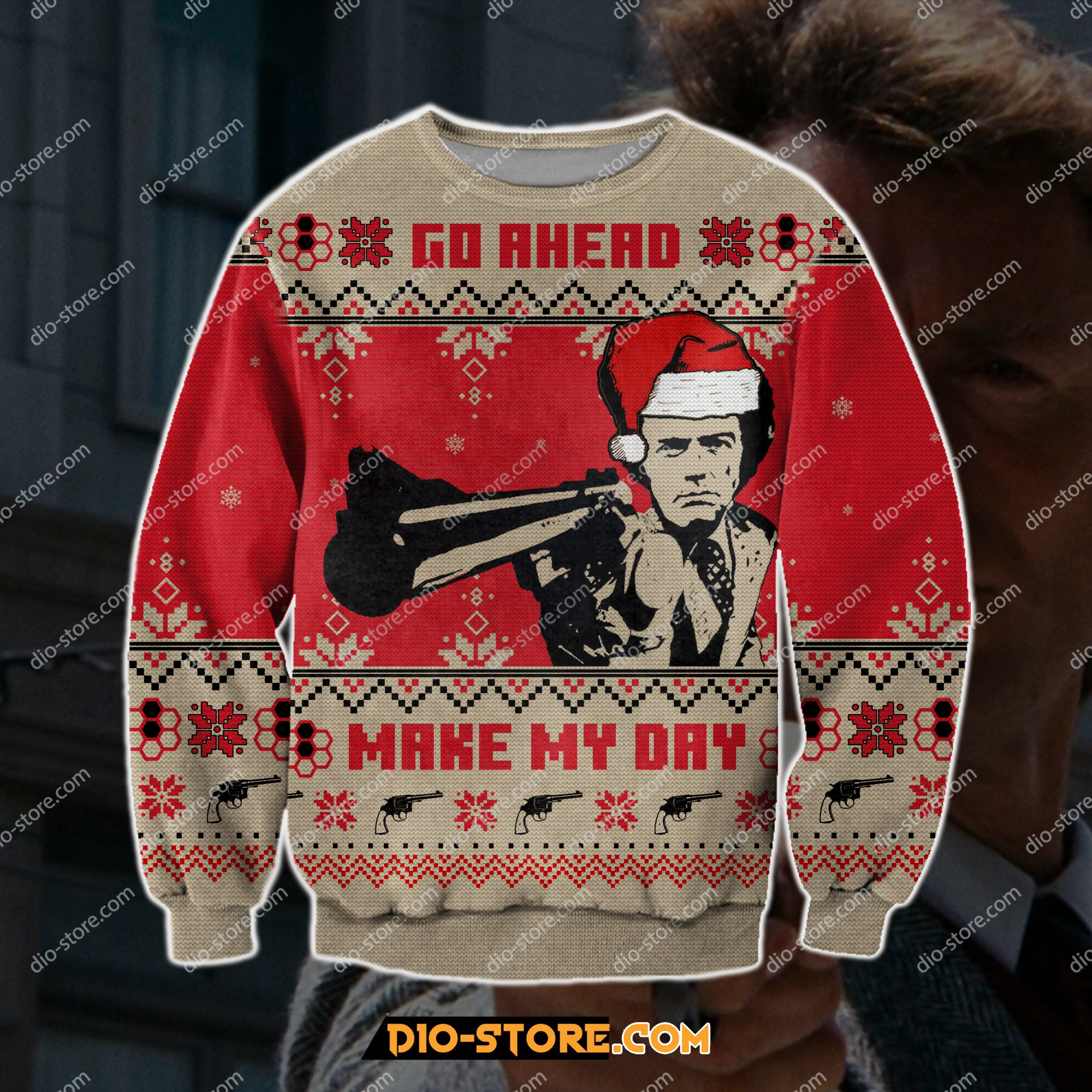 Dirty Harry 3D Print Knitting Pattern Ugly Christmas Sweater