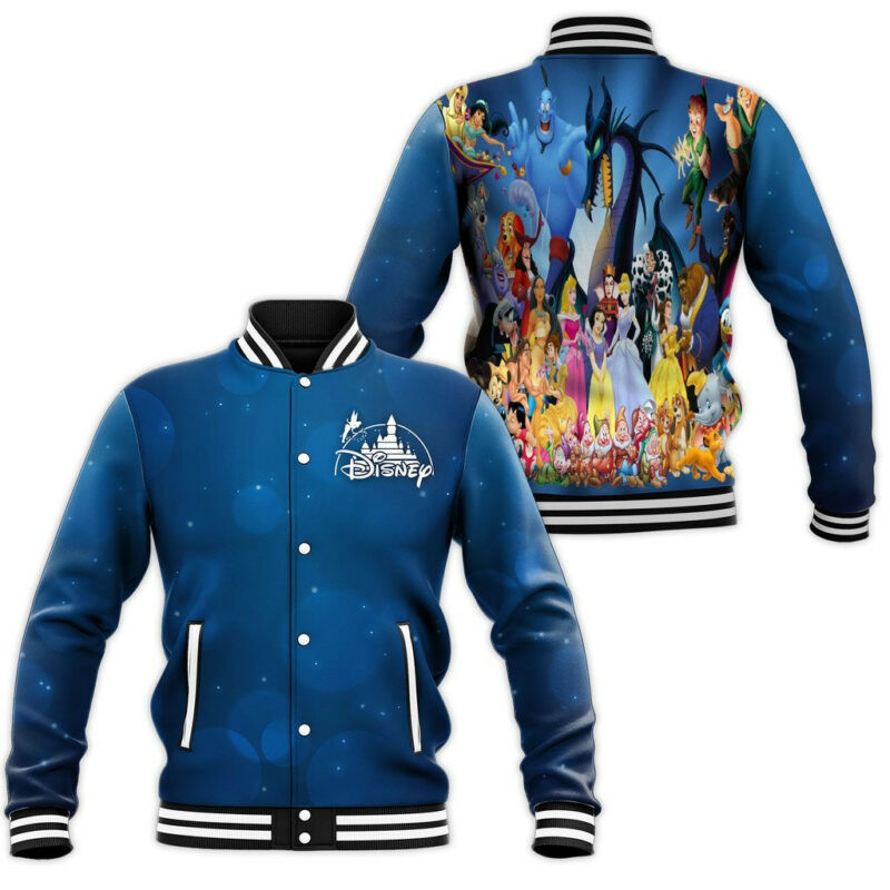 Disney Classics Aladdin Beauty And The Beast Tinker Bell Snow White Baseball Jacket for Men & Women | Cartoon Fan Gift