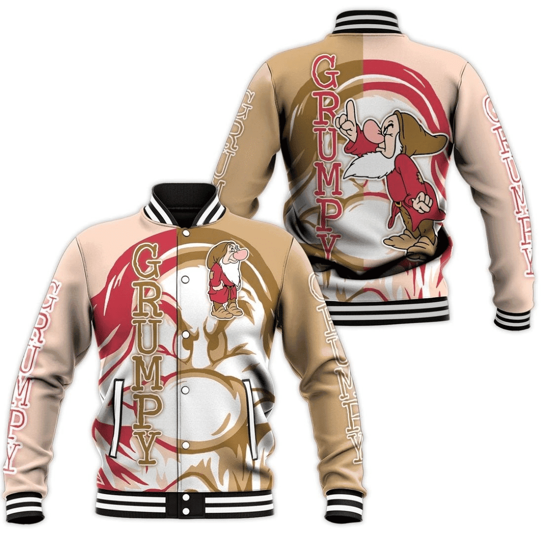 Disney Grumpy Dwarf Cartoon Baseball Jacket for Men & Women | Cartoon Fan Gift