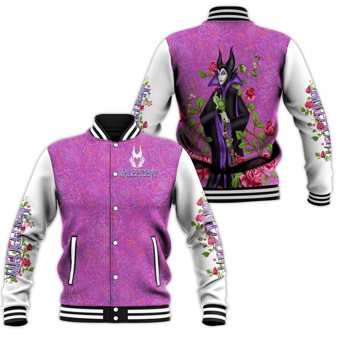 Disney Maleficent Villains Cartoon Baseball Jacket for Men & Women | Cartoon Fan Gift