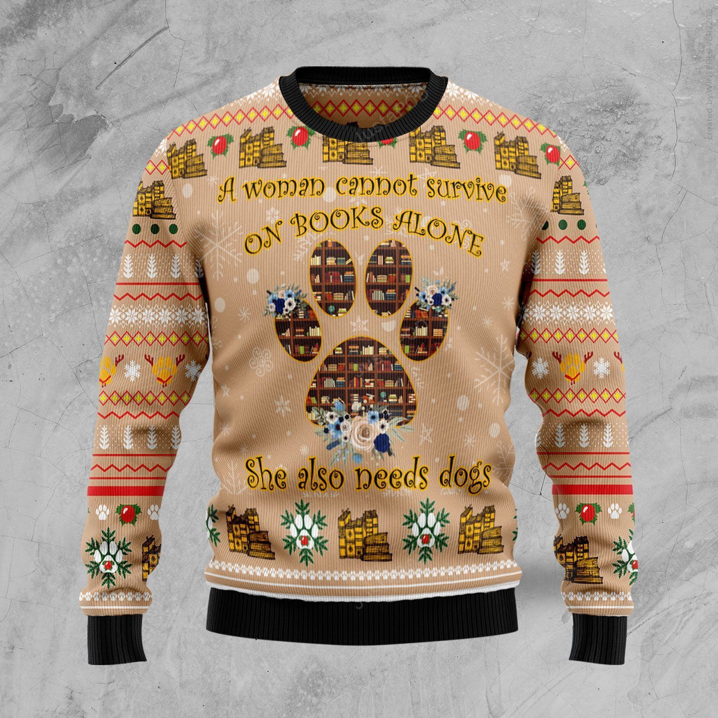Dog And Book Lover Ugly Christmas Sweater, Perfect Holiday Gift