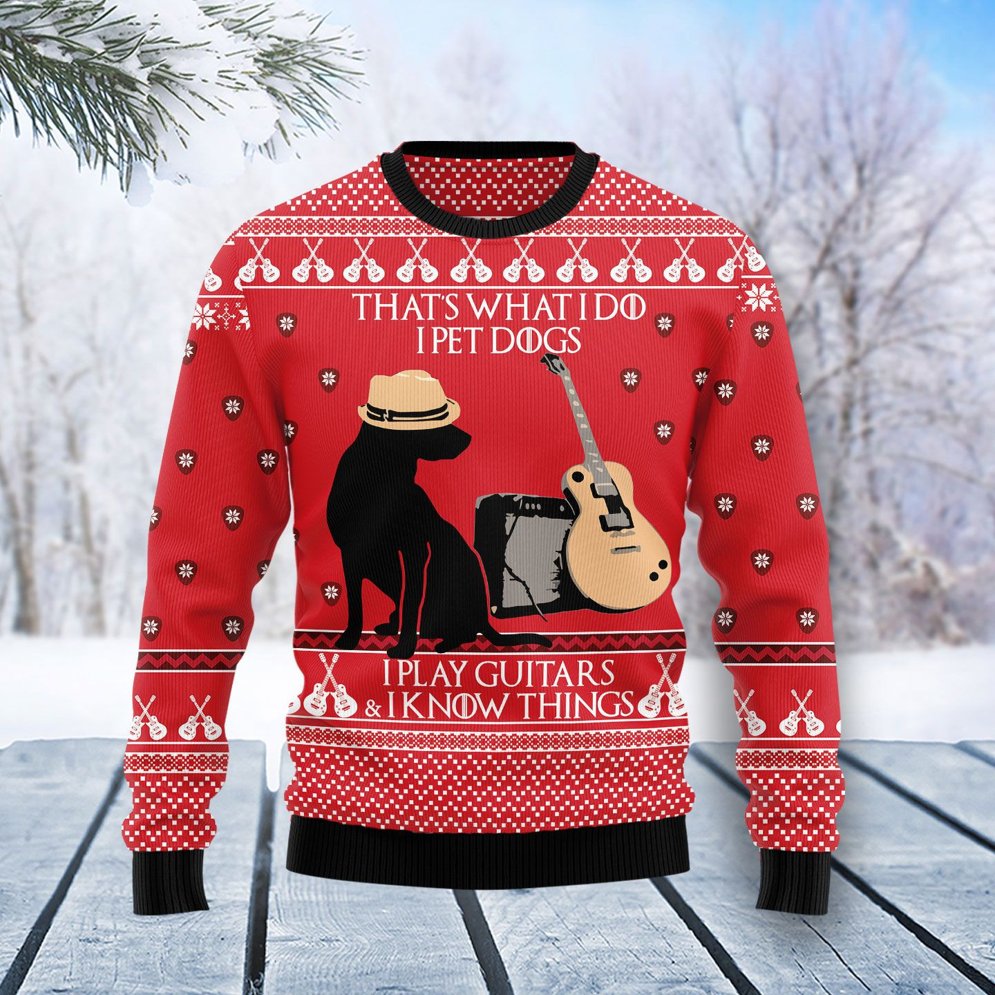 Dog Guitar Ugly Christmas Sweater, Perfect Holiday Gift