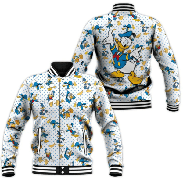 Donald Duck Disney Cartoon Pattern Baseball Jacket for Men & Women | Cartoon Fan Gift