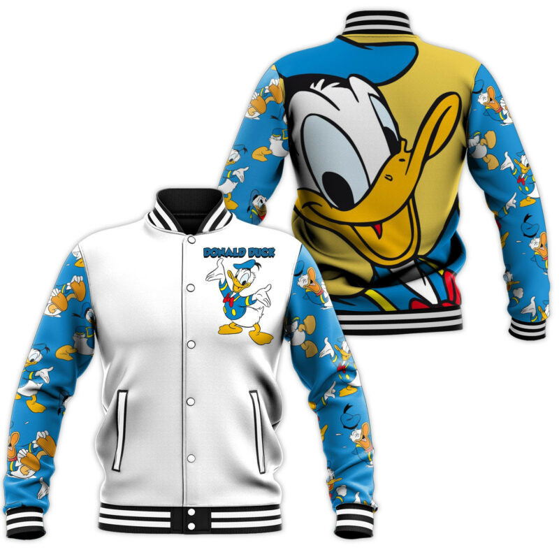 Donald Duck Fashion Baseball Jacket for Men & Women | Cartoon Fan Gift