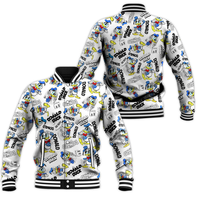 Donald Duck Pattern Fashion Baseball Jacket for Men & Women | Cartoon Fan Gift