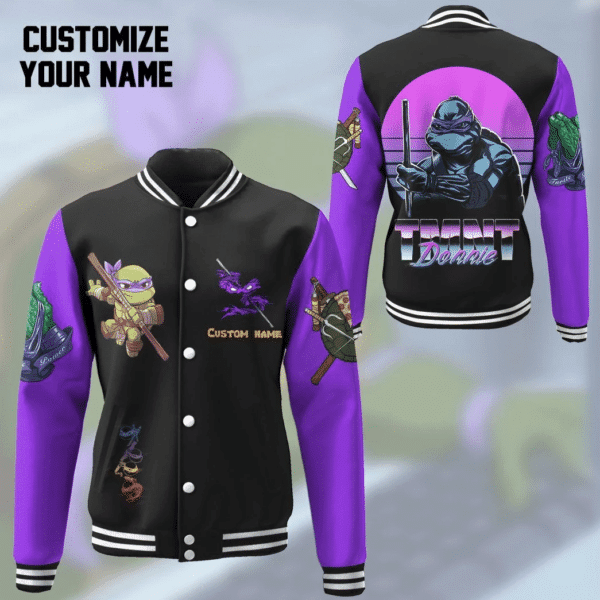 Donatello TMNT Purple Personalized Name Baseball Jacket for Men & Women | Cartoon Fan Gift