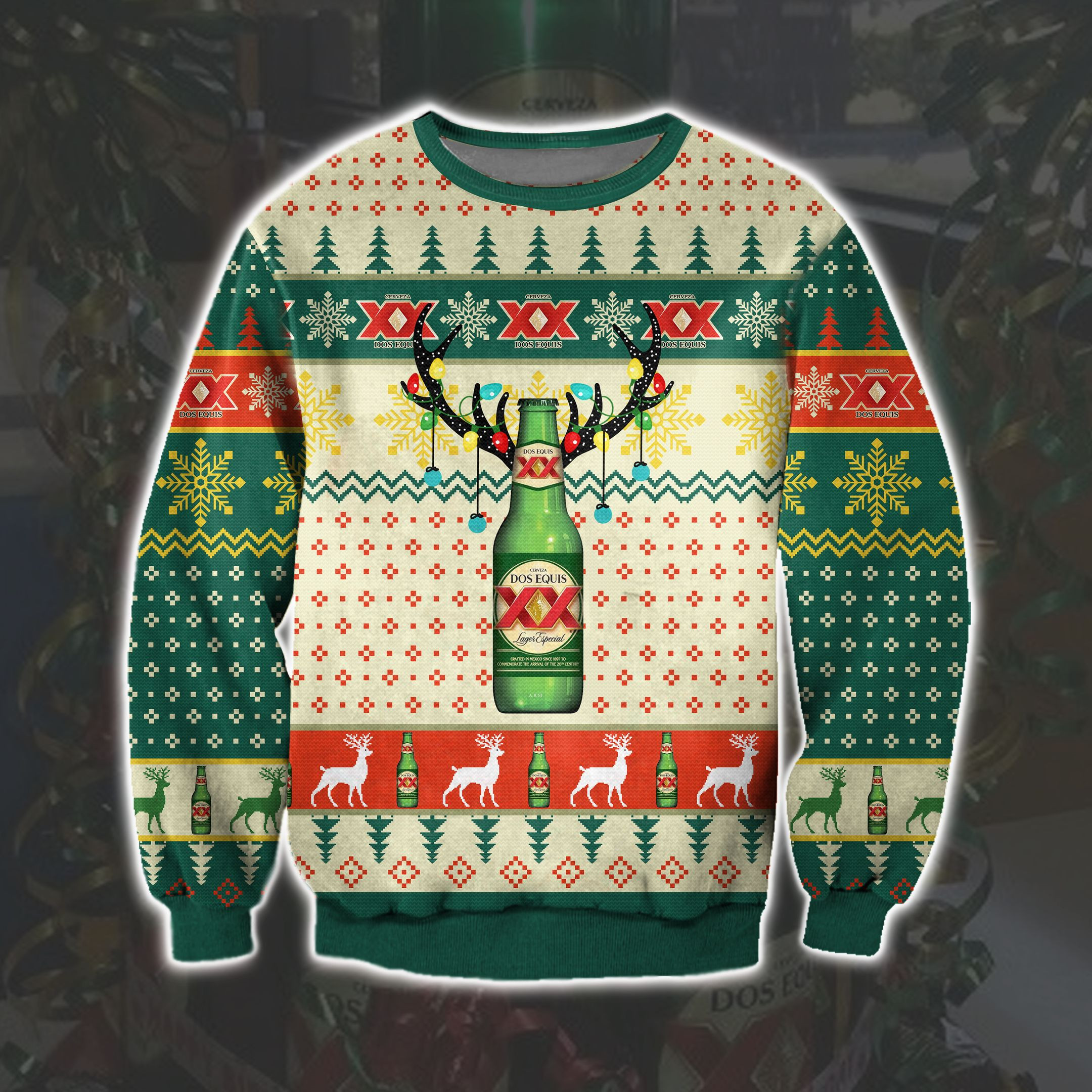 Dos Equis Beer Christmas Knitting Pattern 3D Print Ugly Christmas Sweater