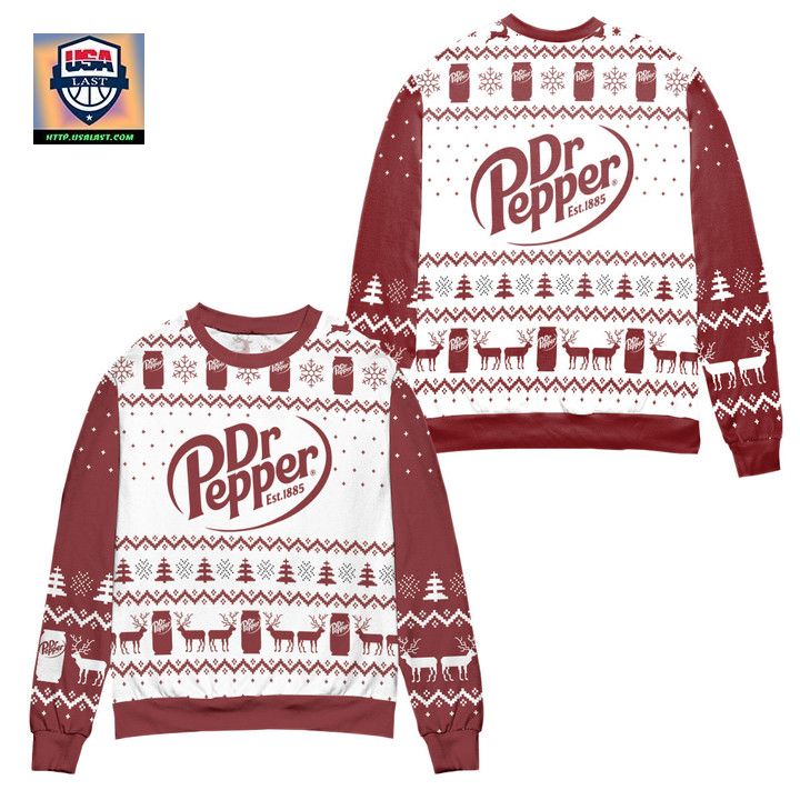 Dr Pepper Soda Logo Snowflakes Pattern Ugly Christmas Sweater