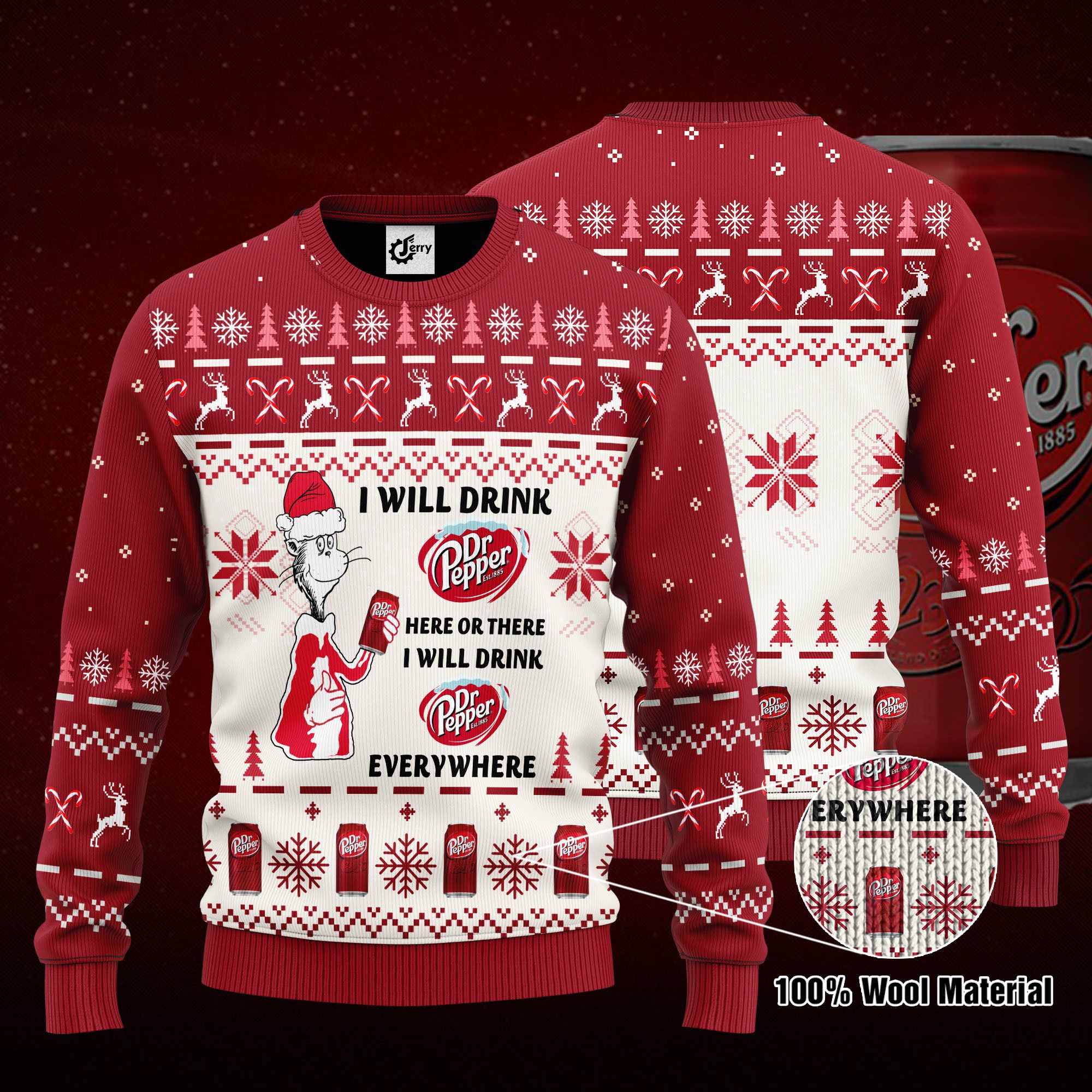 Dr Seuss I Will Drink Dr Pepper Here Or There Ugly Christmas Sweater