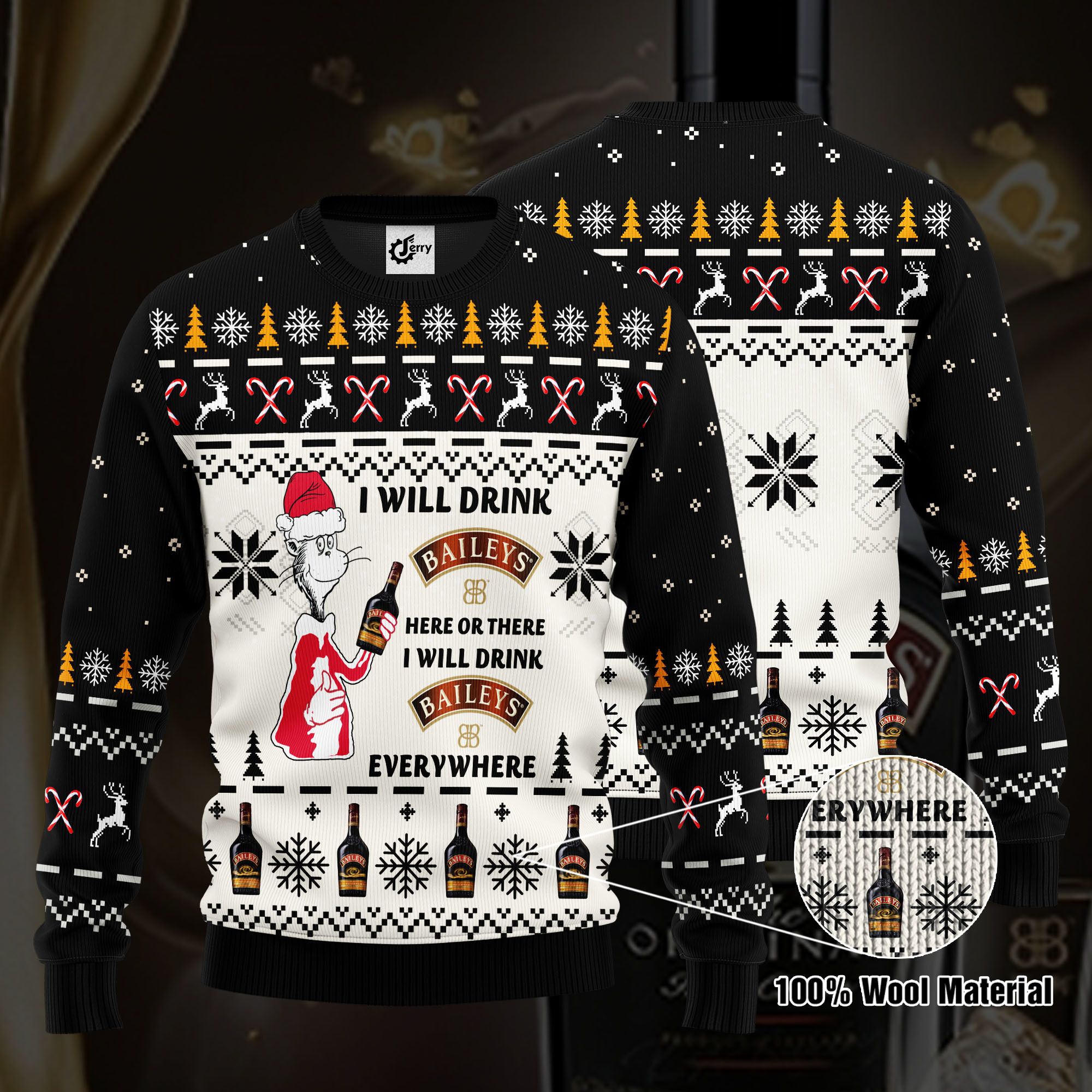 Dr. Seuss I Will Drink Baileys Here Or There Ugly Christmas Sweater