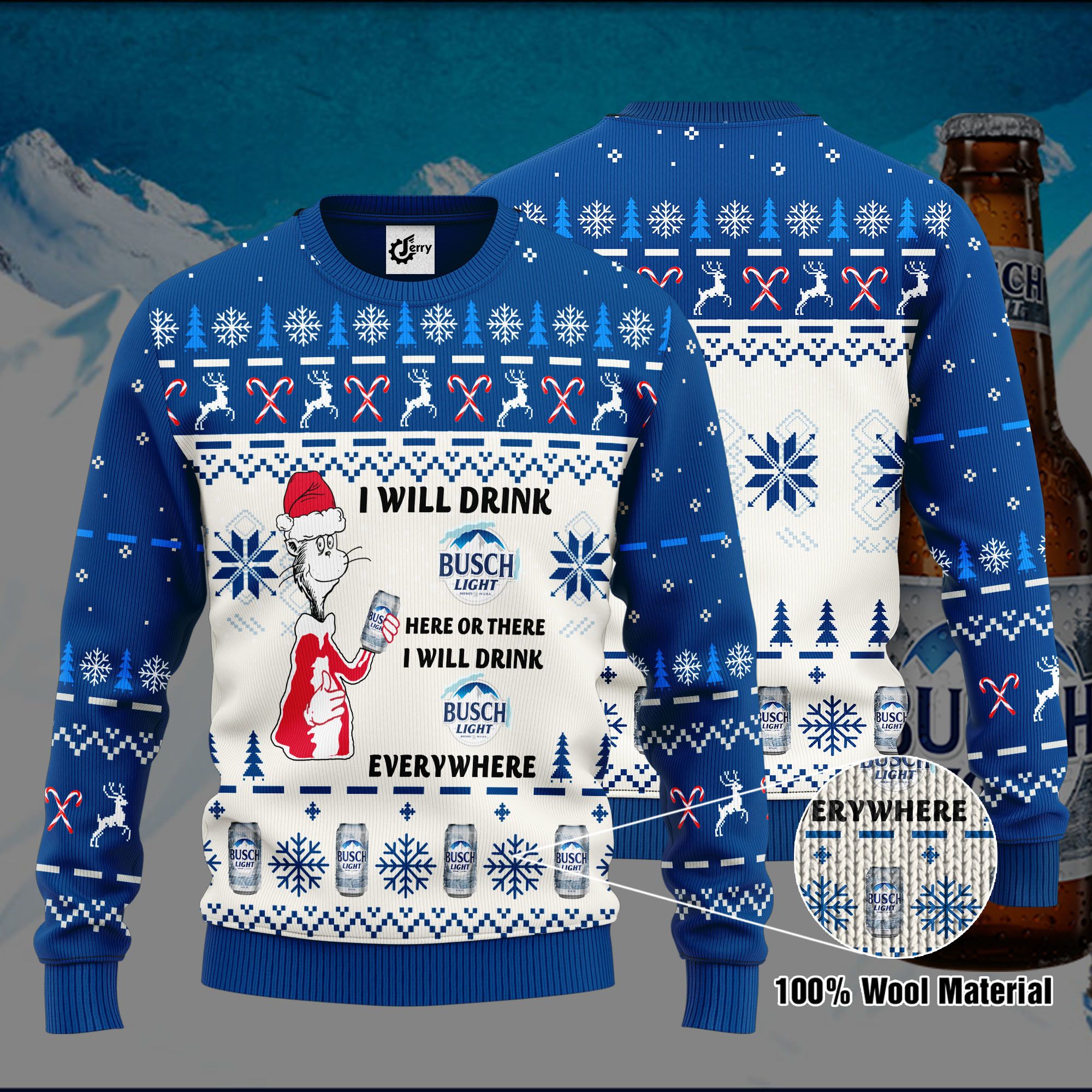 Dr. Seuss I Will Drink Busch Light Here Or There Ugly Christmas Sweater