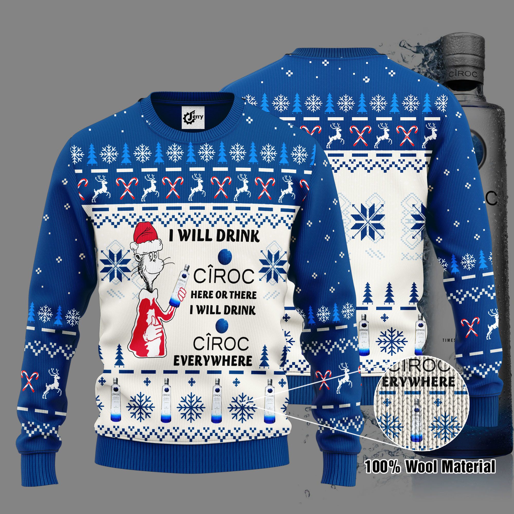 Dr. Seuss I Will Drink Ciroc Here Or There Ugly Christmas Sweater