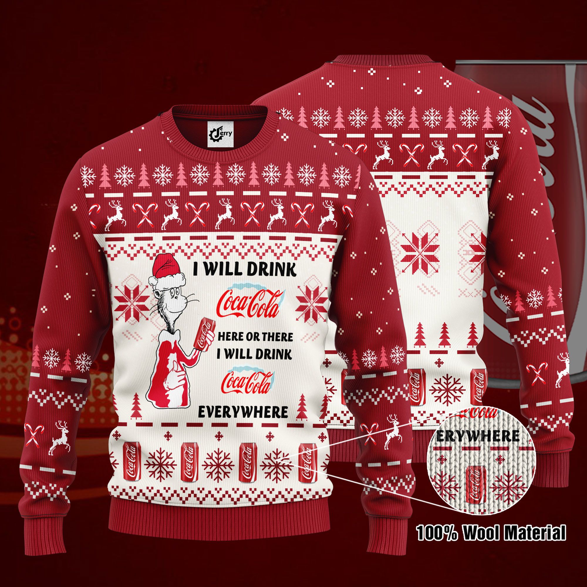 Dr. Seuss I Will Drink Coca Cola Here Or There Ugly Christmas Sweater