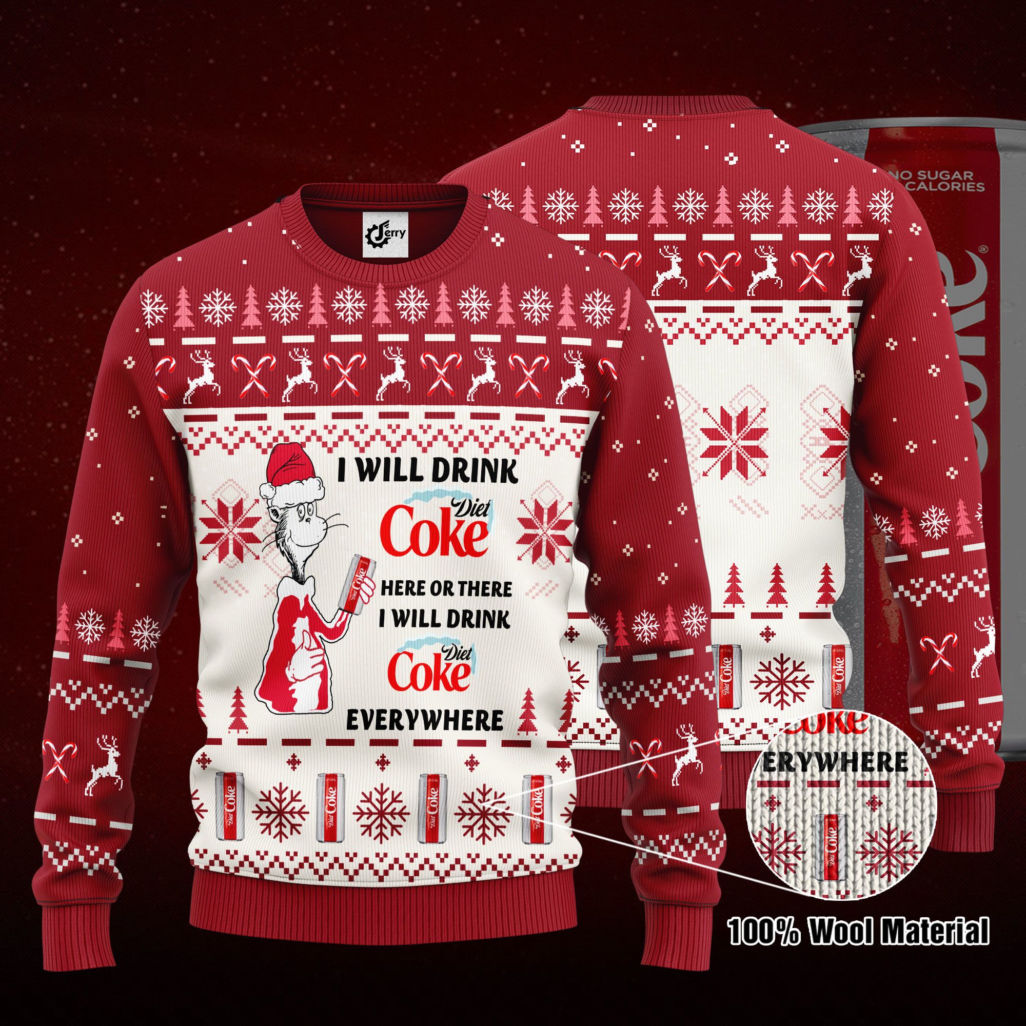 Dr. Seuss I Will Drink Diet Coke Here Or There Ugly Christmas Sweater
