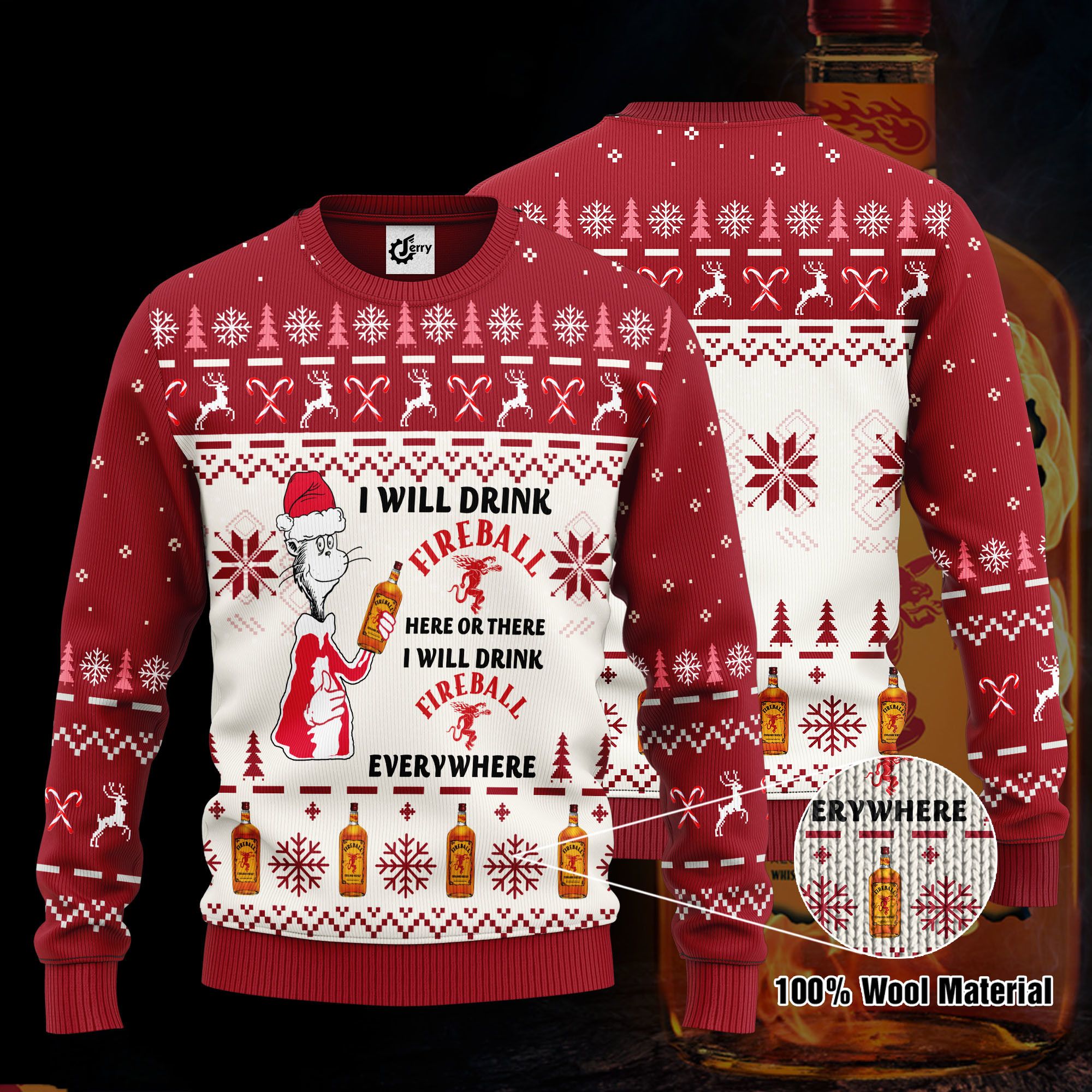 Dr. Seuss I Will Drink Fireball Here Or There Ugly Christmas Sweater