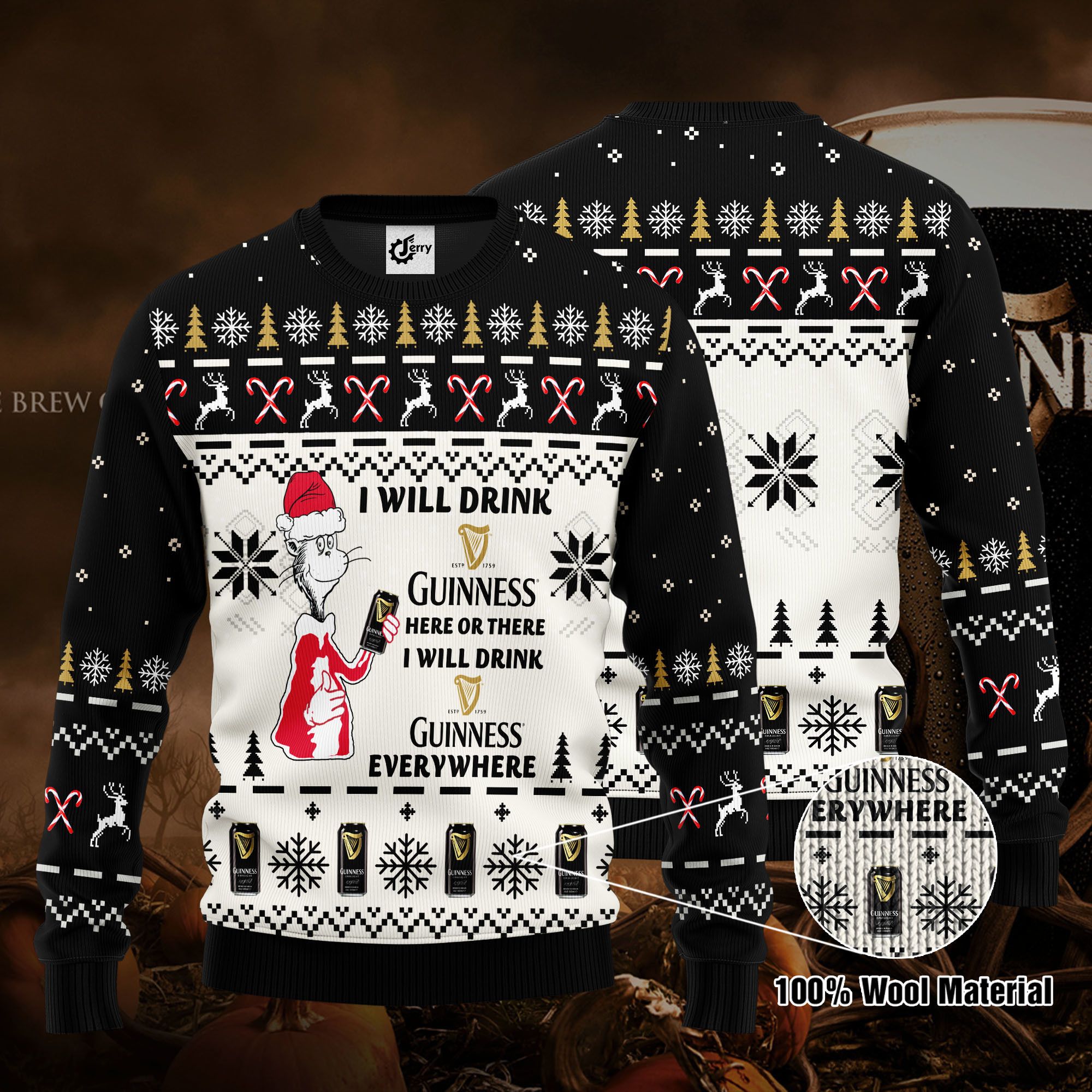 Dr. Seuss I Will Drink Guinness Here Or There Ugly Christmas Sweater