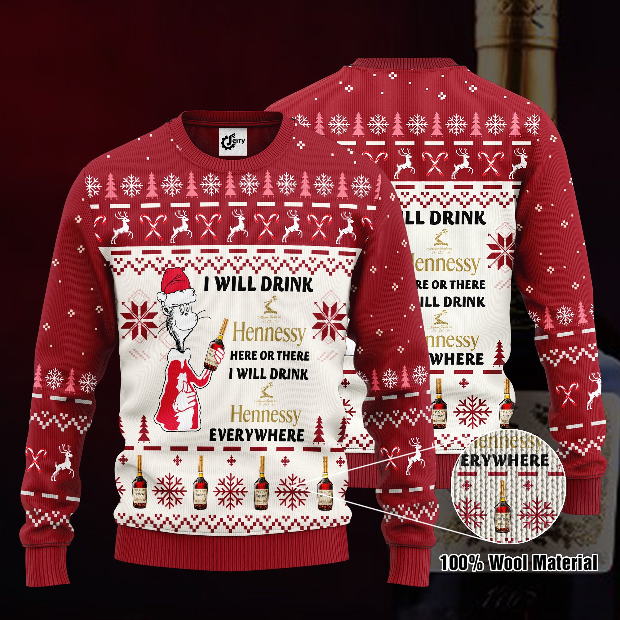 Dr. Seuss I Will Drink Hennessy Here Or There Ugly Christmas Sweater