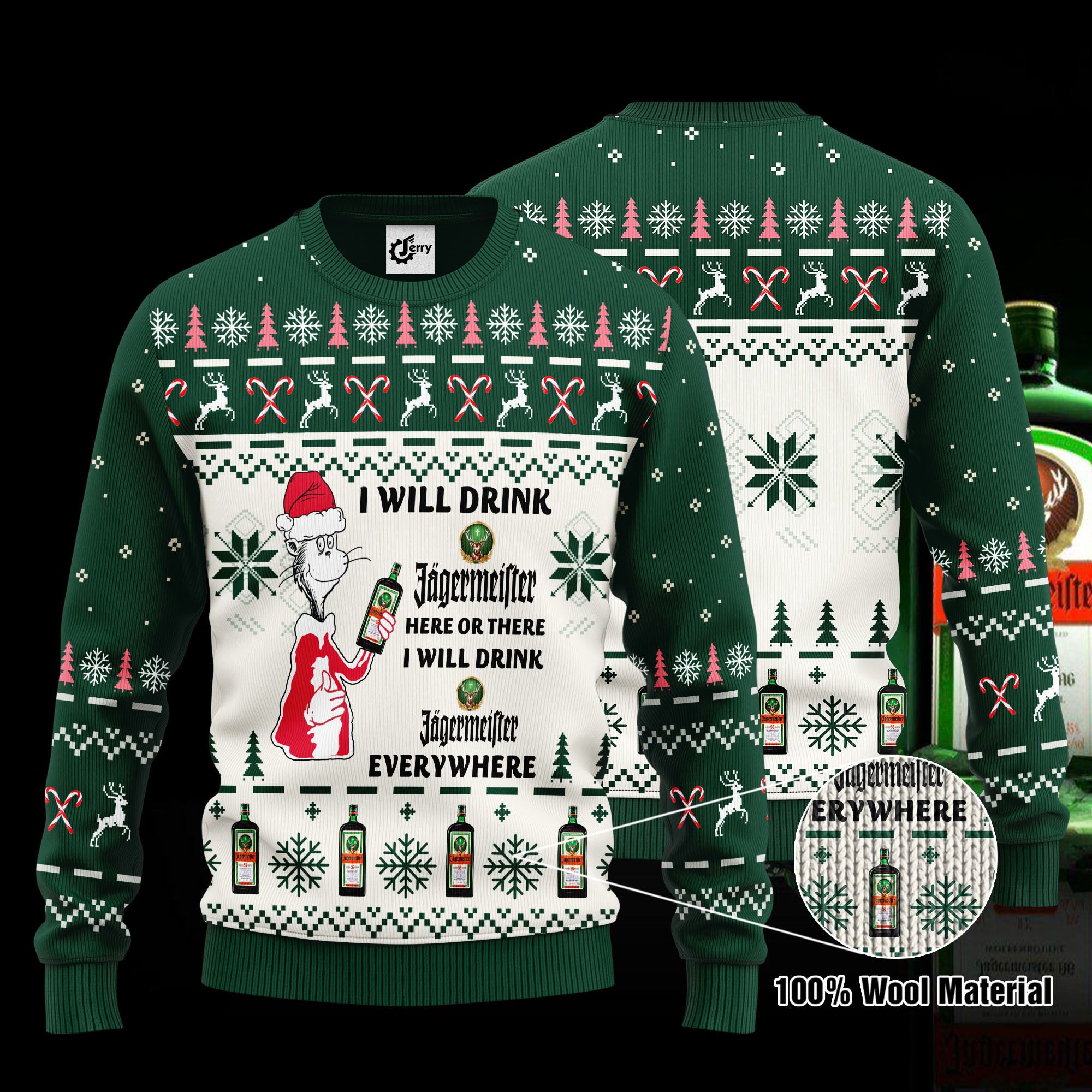 Dr. Seuss I Will Drink Jagermeister Here Or There Ugly Christmas Sweater