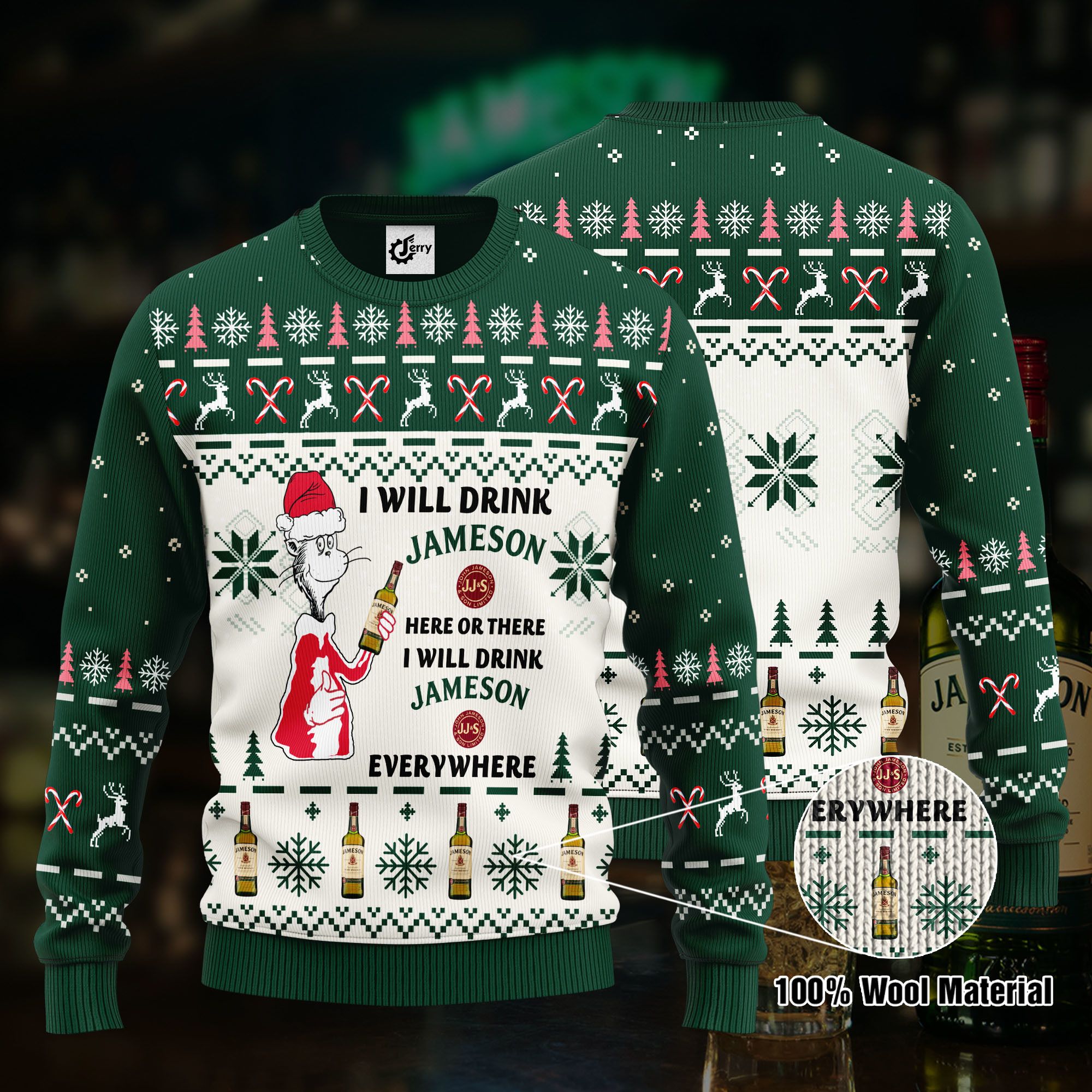 Dr. Seuss I Will Drink Jameson Here Or There Ugly Christmas Sweater