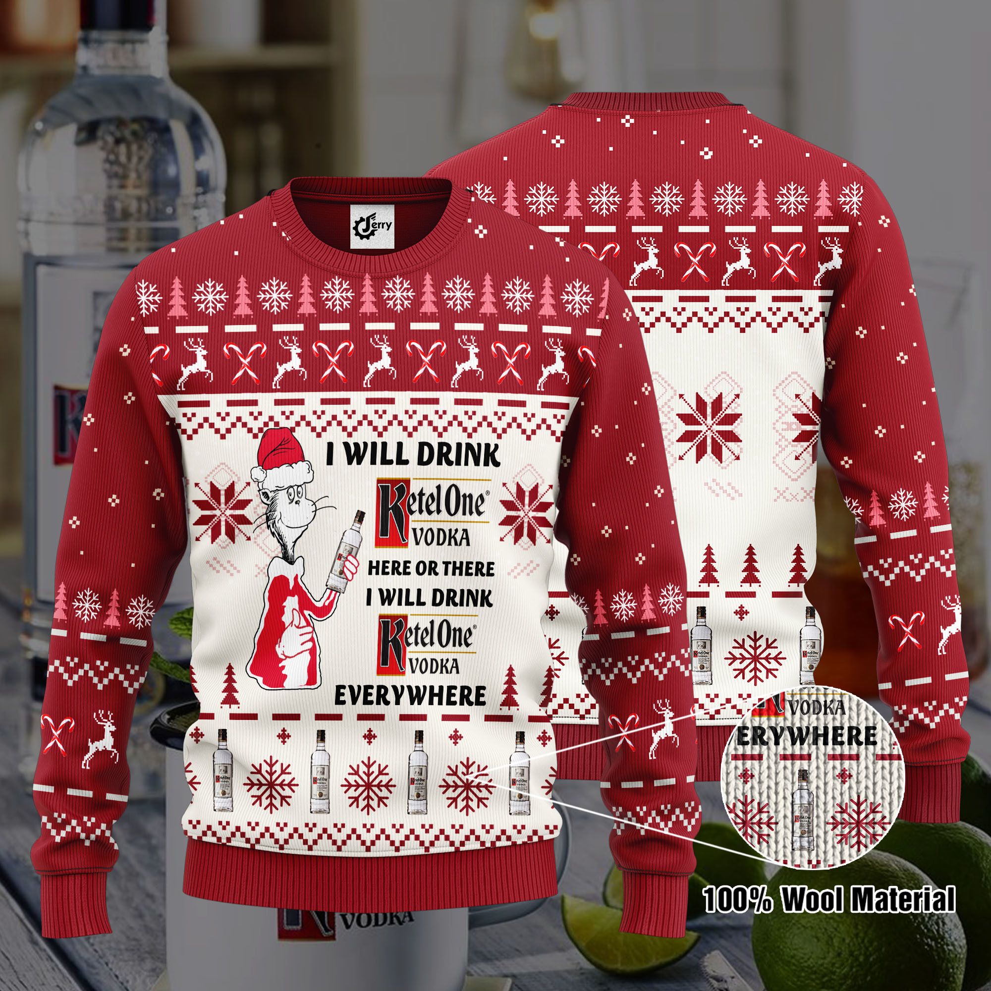 Dr. Seuss I Will Drink Ketel One Here Or There Ugly Christmas Sweater