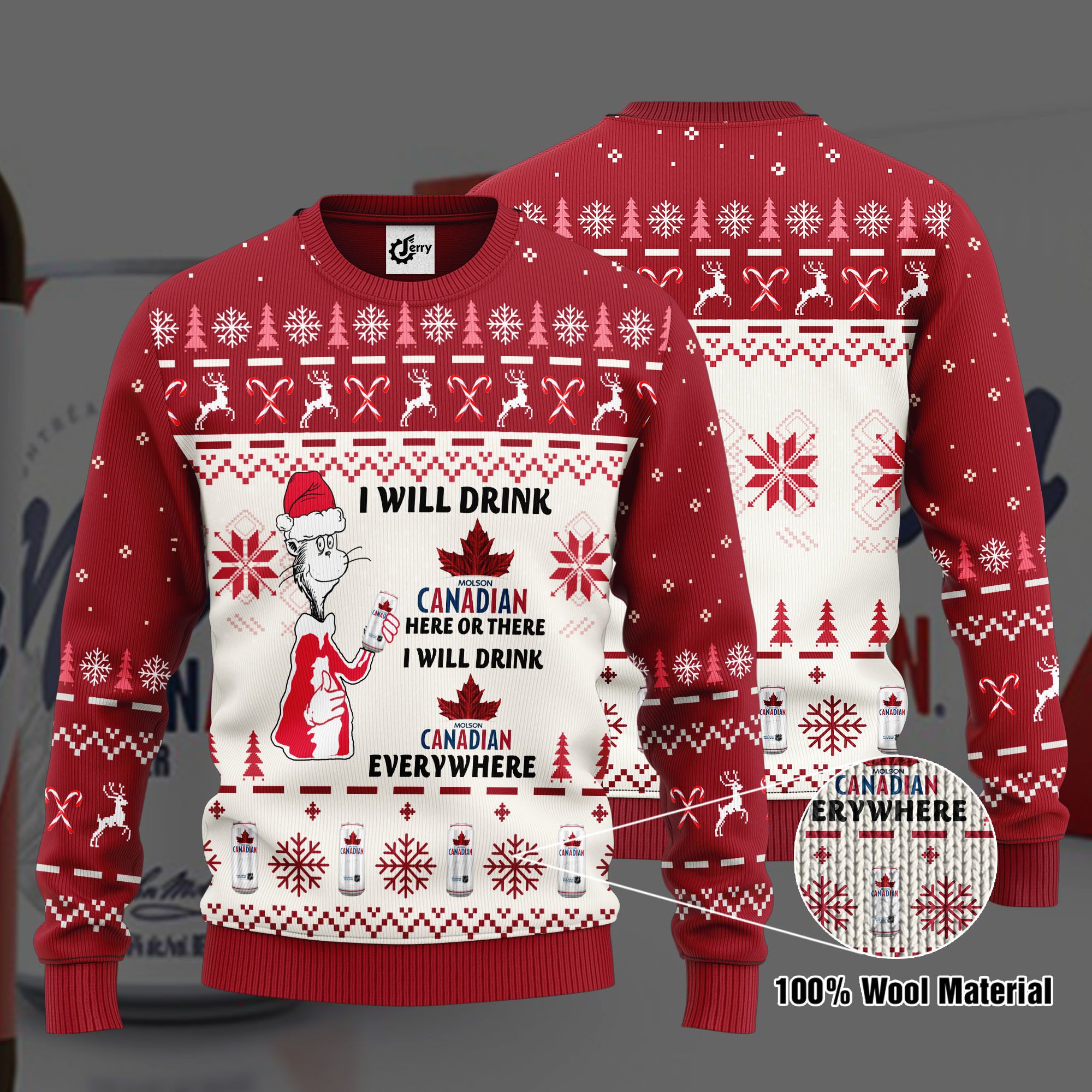 Dr. Seuss I Will Drink Molson Canadian Here Or There Ugly Christmas Sweater
