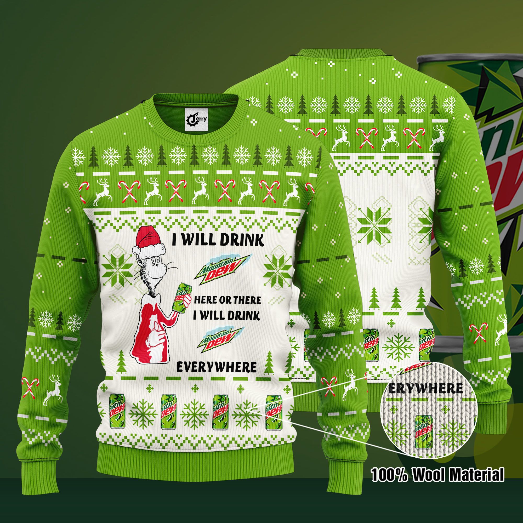 Dr. Seuss I Will Drink Mountain Dew Here Or There Ugly Christmas Sweater