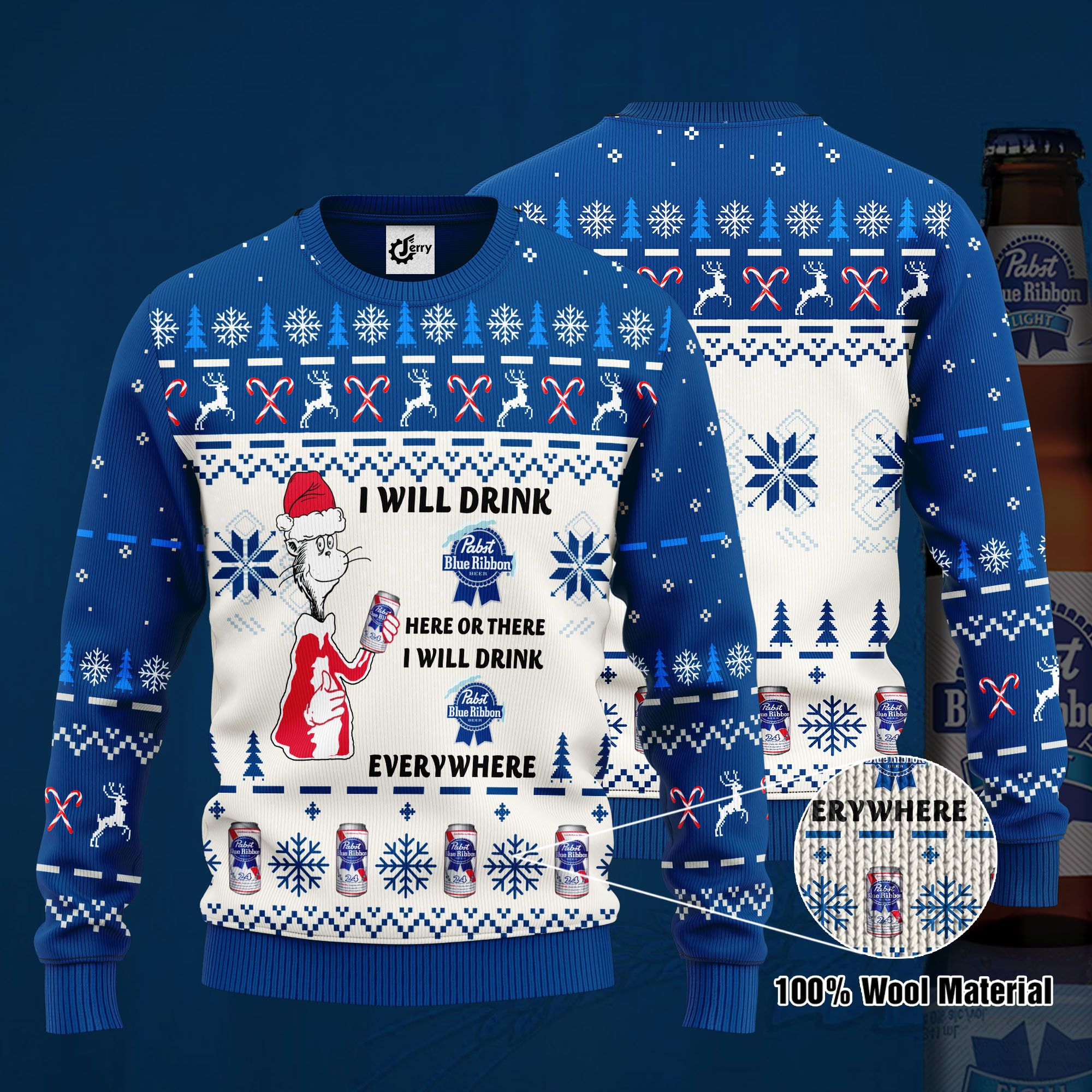 Dr. Seuss I Will Drink Pabst Blue Ribbon Here Or There Ugly Christmas Sweater