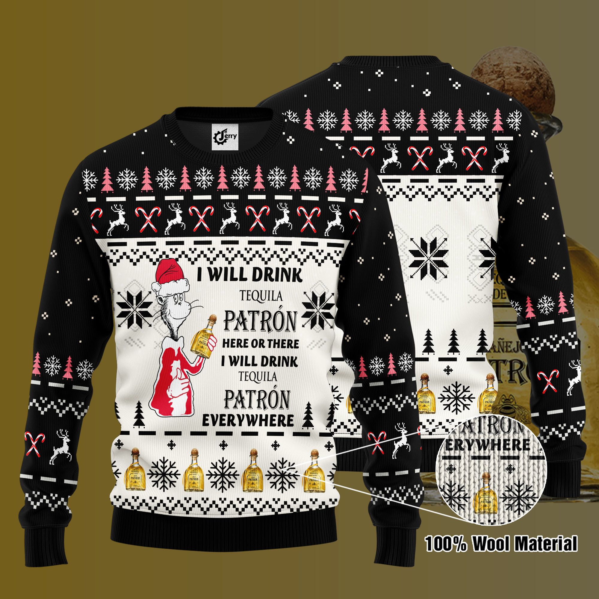 Dr. Seuss I Will Drink Patron Here Or There Ugly Christmas Sweater