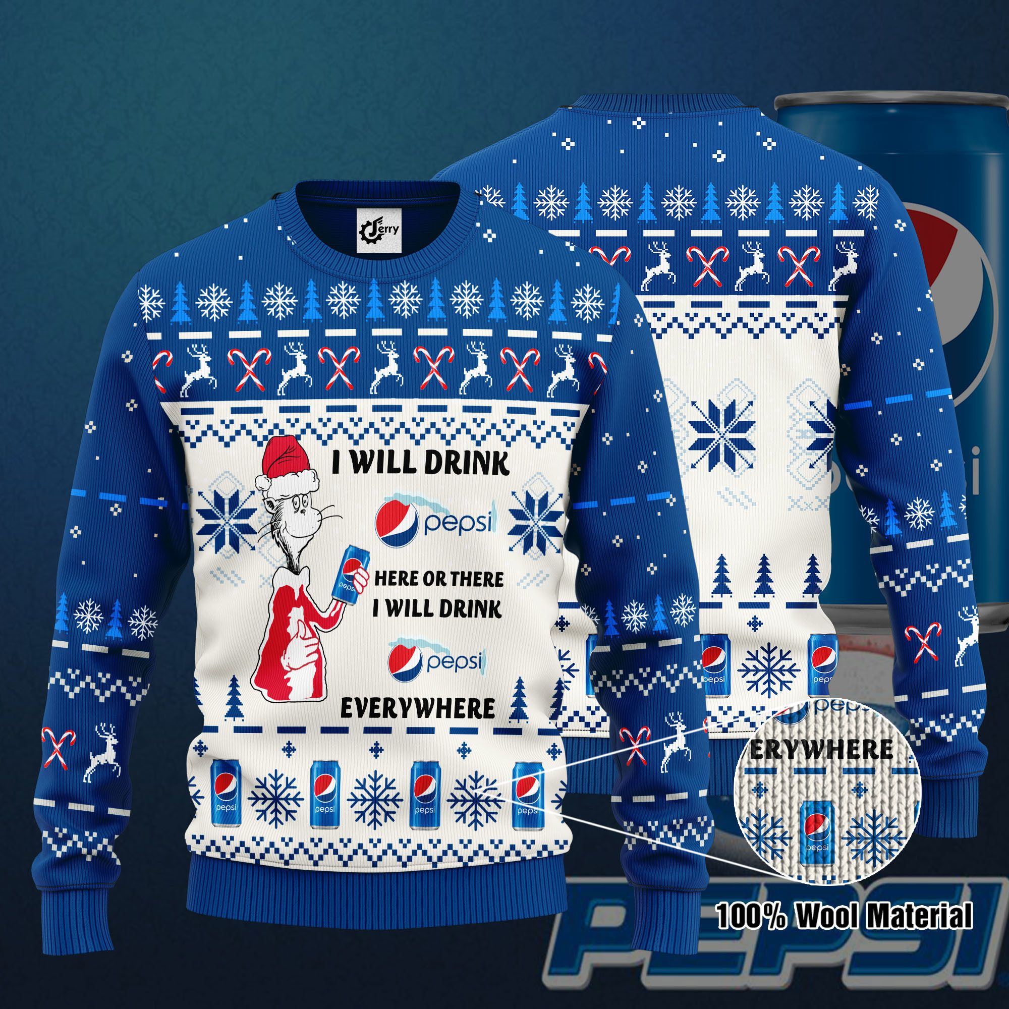 Dr. Seuss I Will Drink Pepsi Here Or There Ugly Christmas Sweater