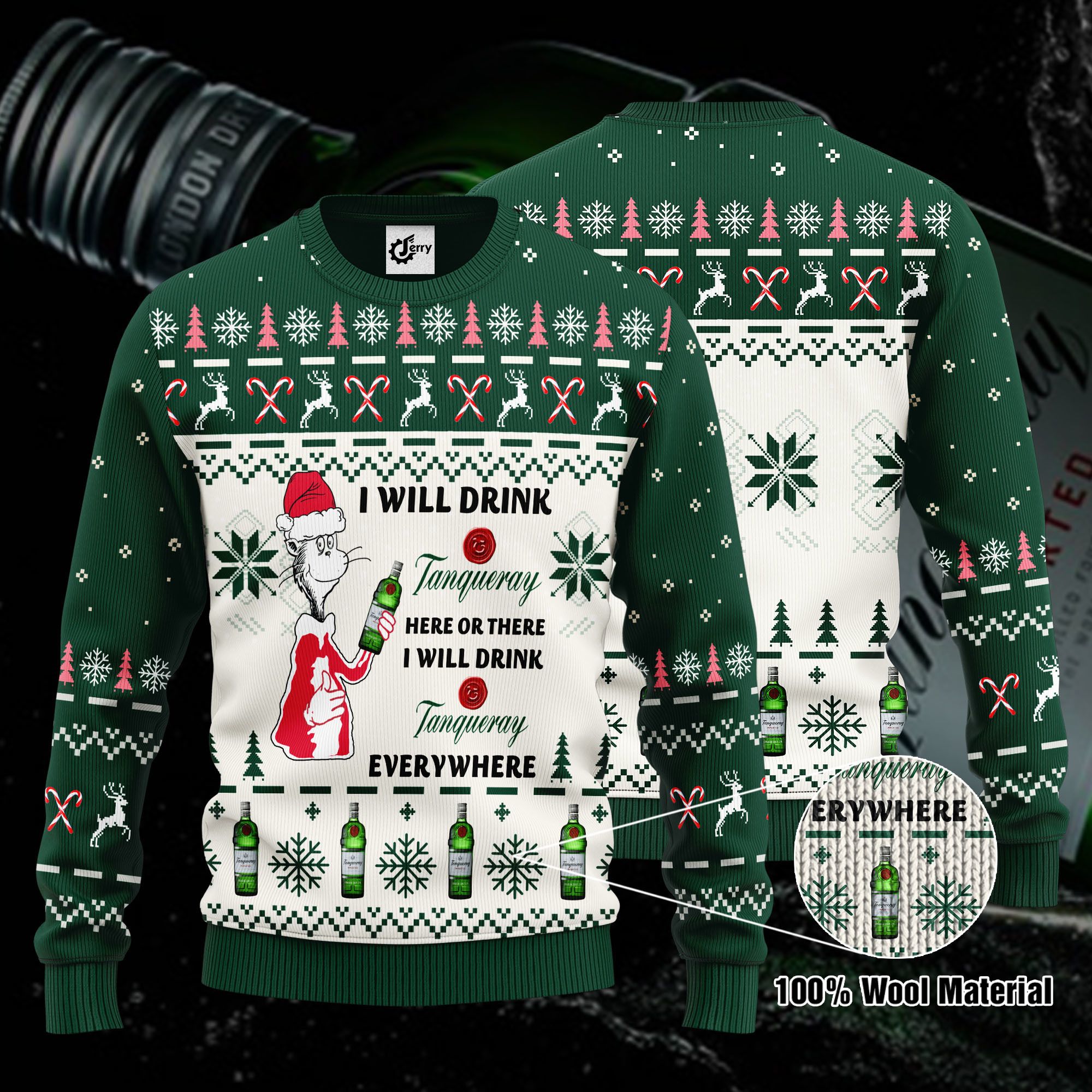 Dr. Seuss I Will Drink Tanqueray Here Or There Ugly Christmas Sweater