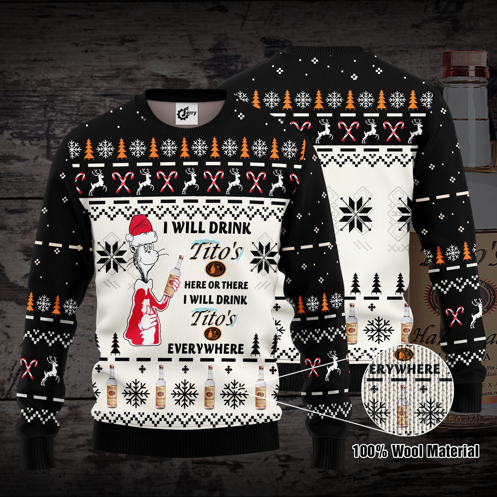 Dr. Seuss I Will Drink Tito'S Here Or There Ugly Christmas Sweater