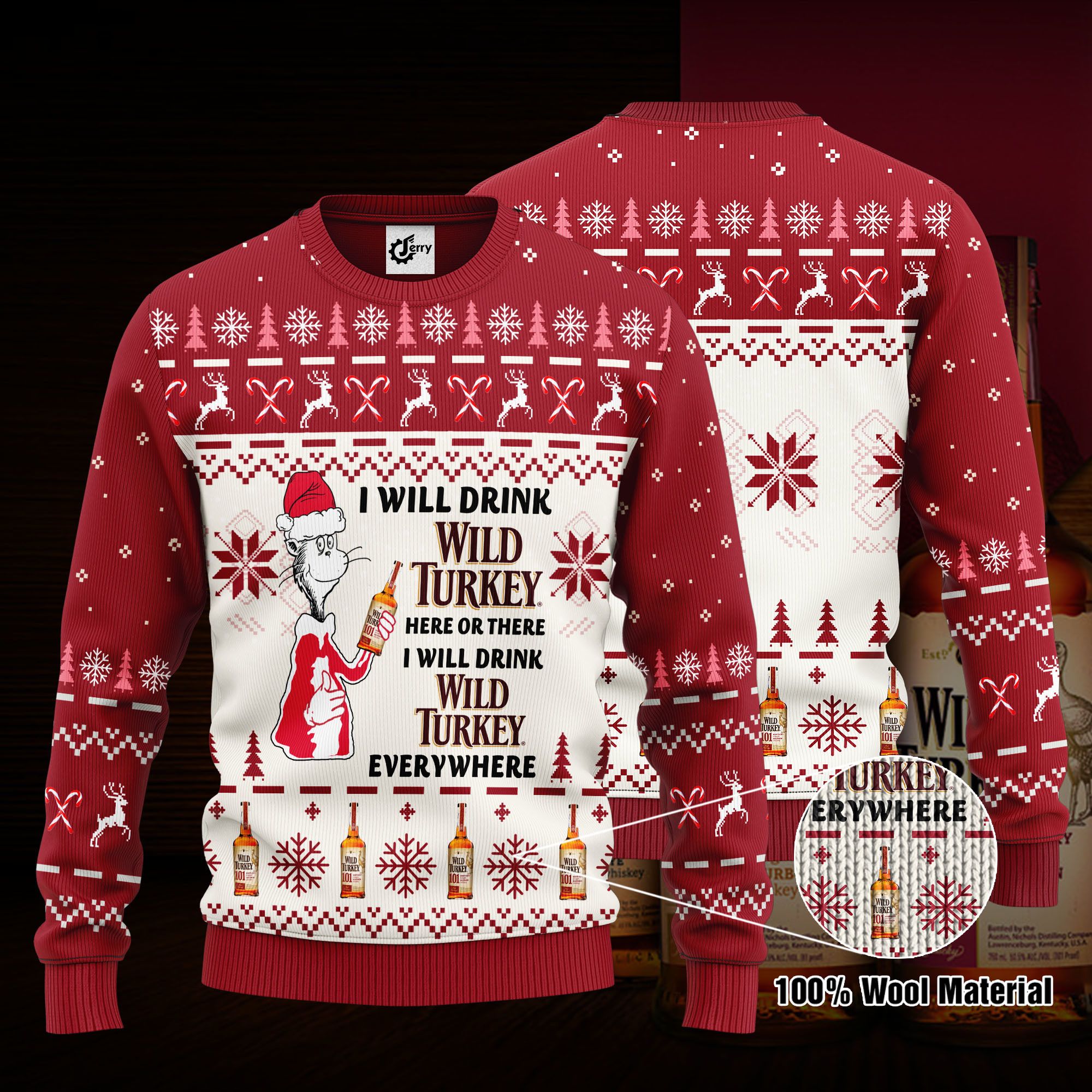 Dr. Seuss I Will Drink Wild Turkey Here Or There Ugly Christmas Sweater