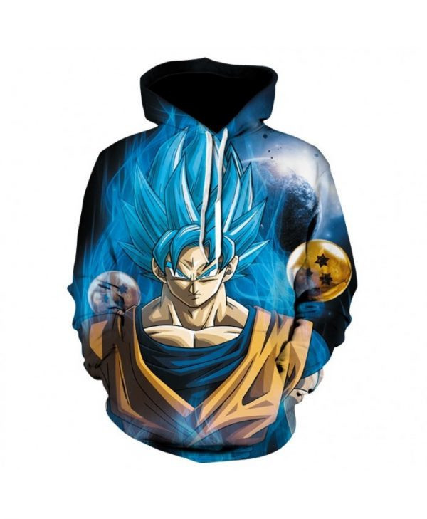 Dragon Ball Outbreak Goku Transformation Blue Hair Long Outerwear New 3D All Over Print Hoodie & Zip Hoodie