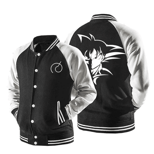 Dragon Ball Son Goku Black And White Baseball Jacket for Men & Women | Anime Fan Gift