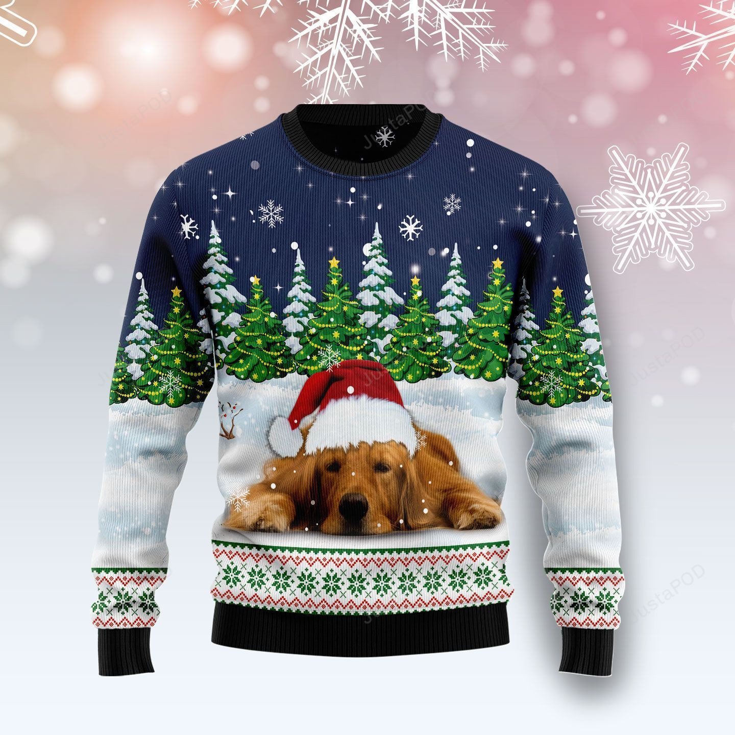 Dreaming Golden Retriever Under Snow Ugly Christmas Sweater, Perfect Holiday Gift