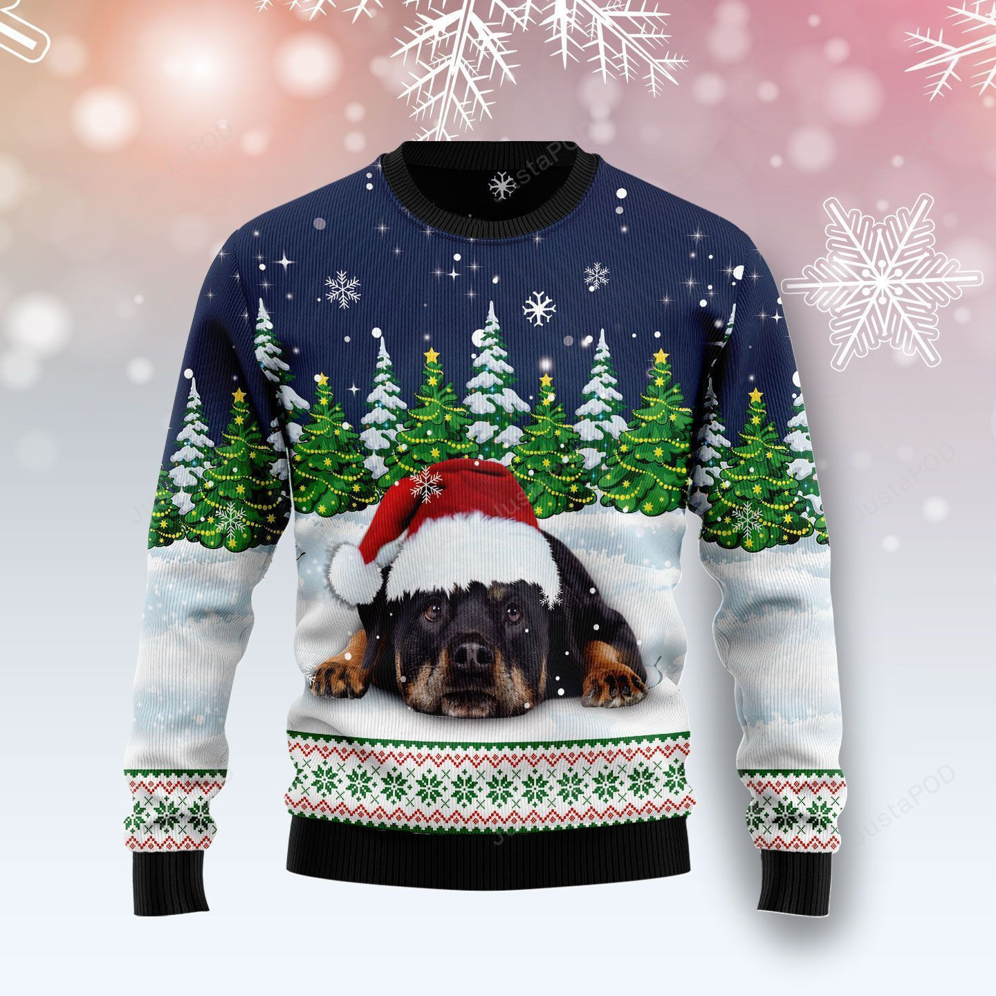 Dreaming Rottweiler Under Snow Ugly Christmas Sweater, Perfect Holiday Gift