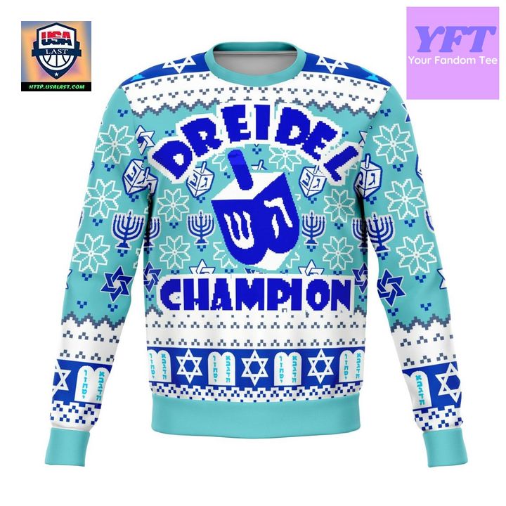 Dreidel Champ Funny Meme Design 3d Ugly Christmas Sweater