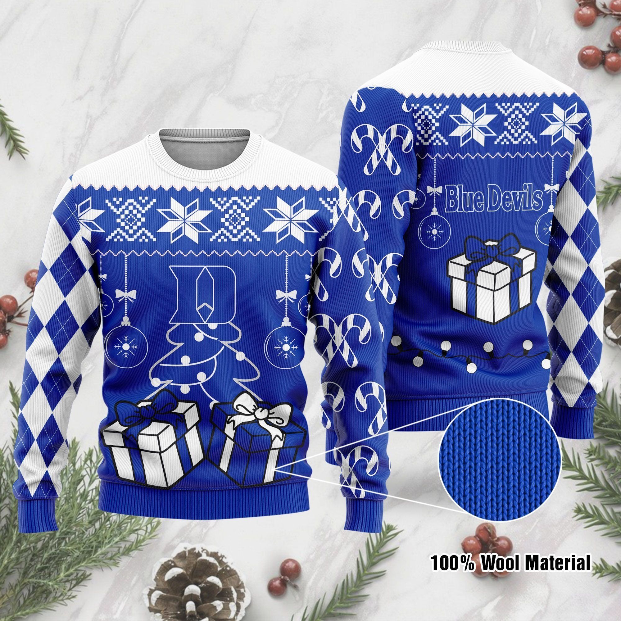 Duke Blue Devils Funny Ugly Christmas Sweater Holiday Xmas Party Men Women Plus Size
